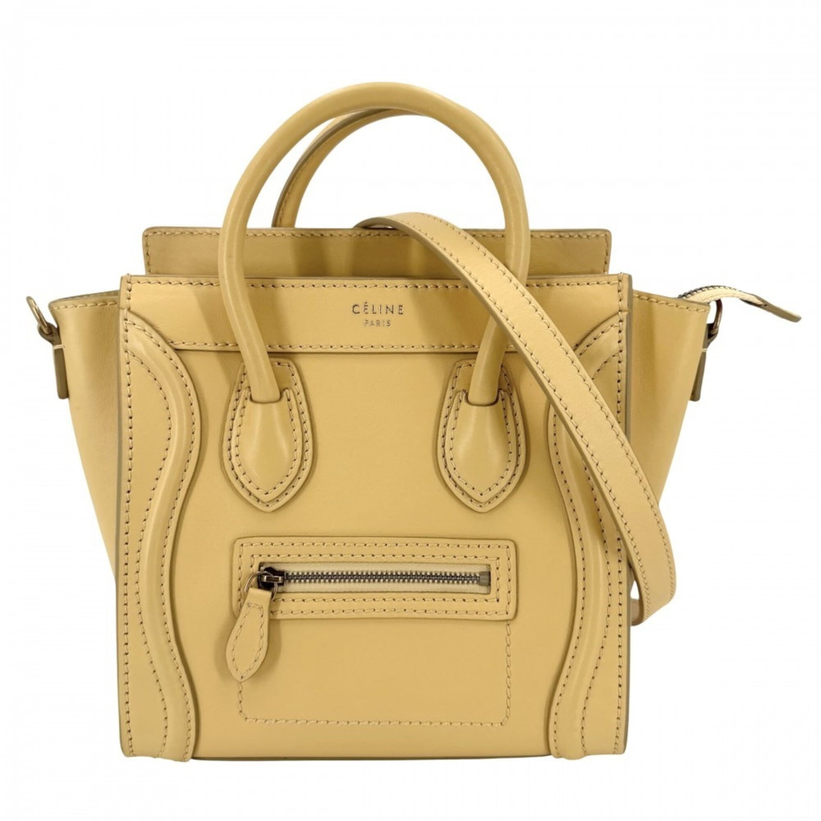 Celine Handbag Shoulder Bag Leather: Celine Handbag Shoulder Bag Leather The Celine Handbag Shoulder Bag Leather features a vibrant yellow leather exterior, measuring 21cm x 20cm x 10cm. This stylish shoulder bag boasts a classic design