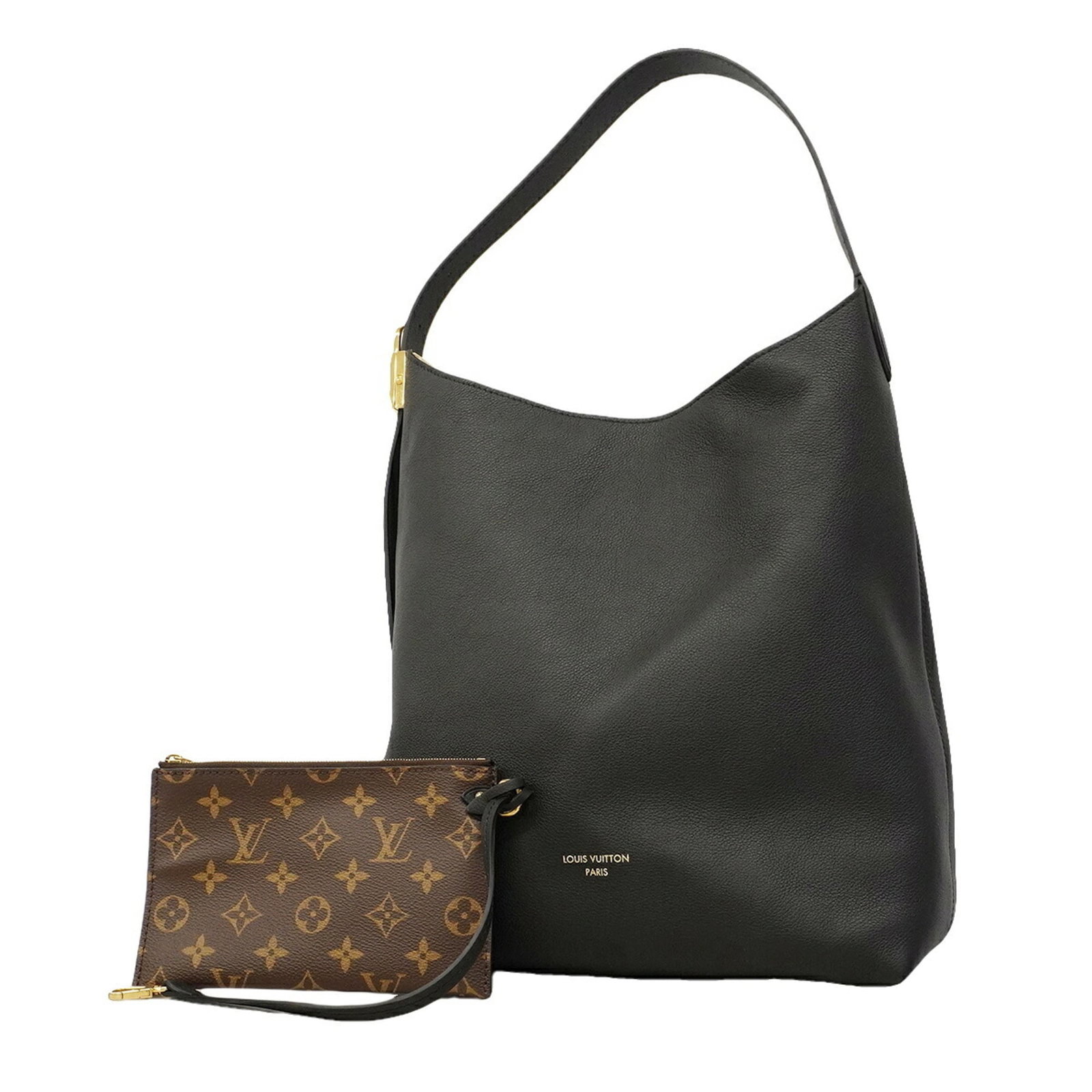 Shoulder bag from Louis Vuitton: Shoulder bag from Louis Vuitton Louis Vuitton's Noir shoulder bag boasts sleek lines and a sophisticated silhouette, measuring 34cm x 30cm x 16.5cm in size. The classic design features a timeless mono