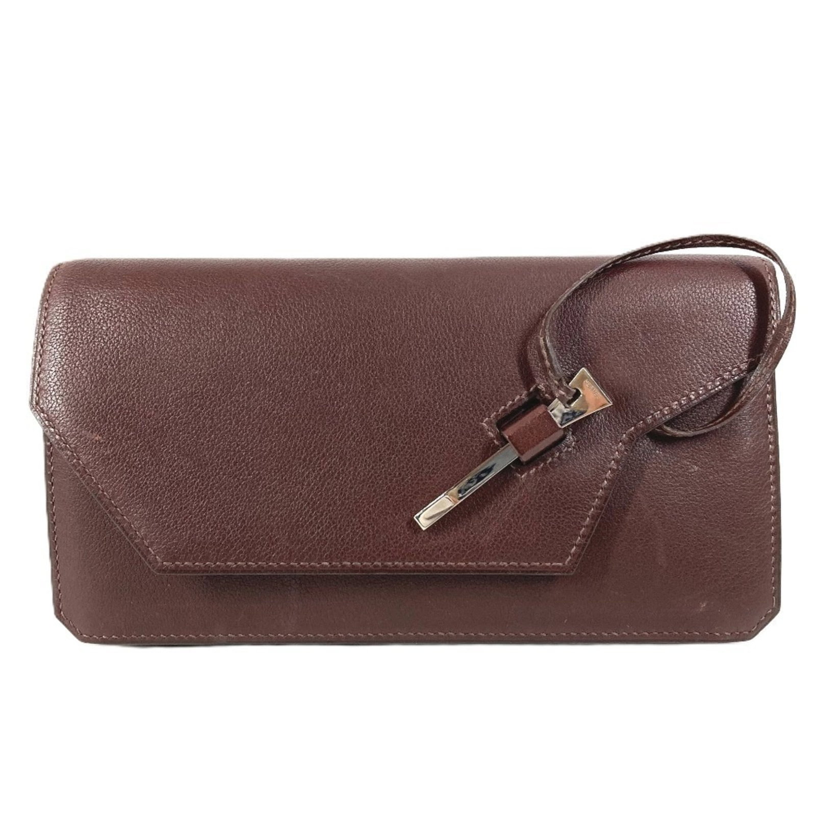Leather handbag pouch clutch bag Hermes: Leather handbag pouch clutch bag Hermes The Hermes leather handbag pouch clutch bag boasts classic brown tones and a sleek, compact design. Measuring 13.5cm x 24.5cm, it offers a stylish and portable 
