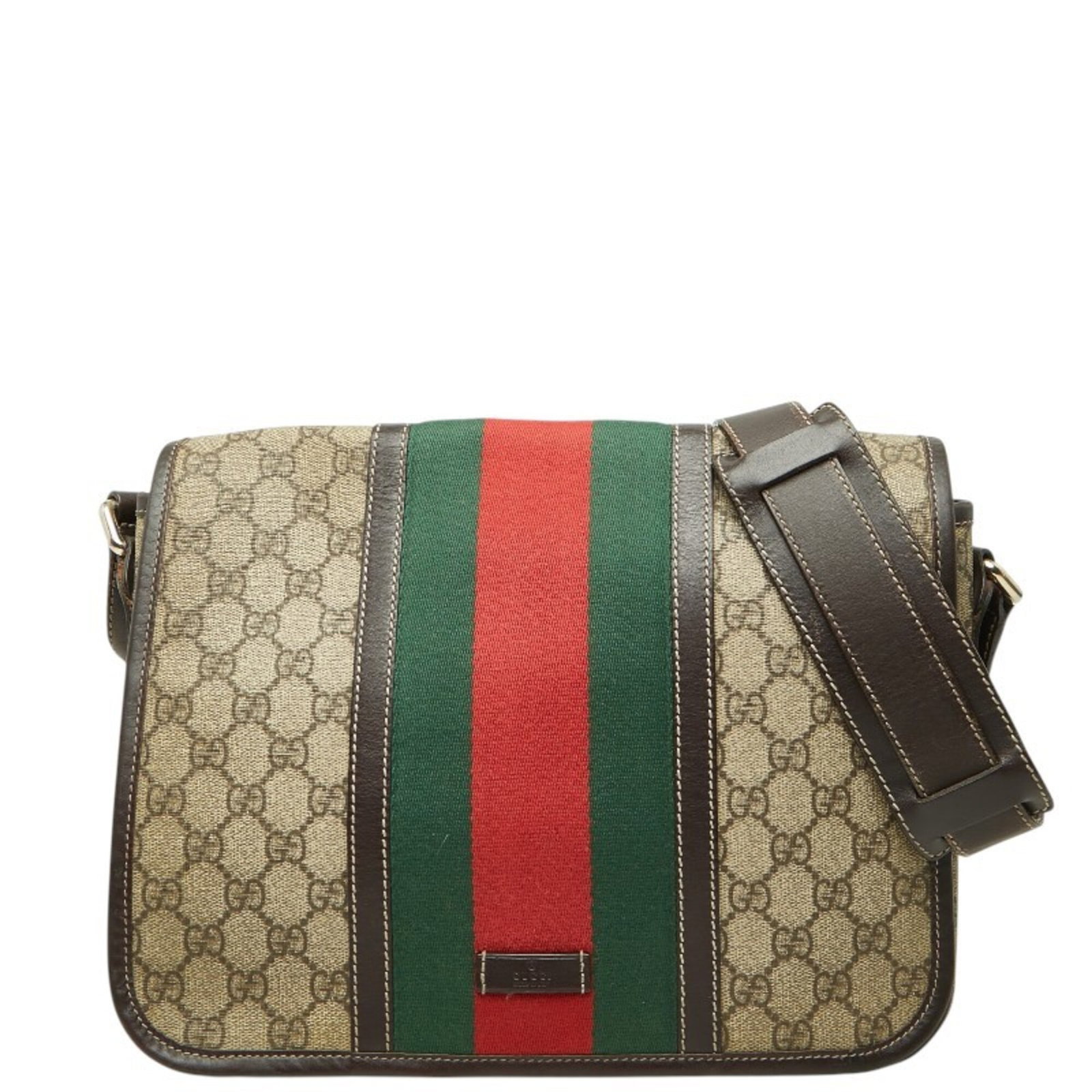 PVC Leather Messenger Bag Gucci: PVC Leather Messenger Bag Gucci Gucci's PVC Leather Messenger Bag boasts a sleek, modern design with a striking beige and brown color combination. Made from high-quality leather and PVC materials,