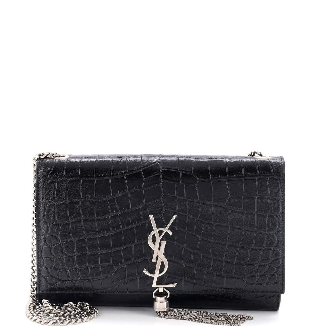 Crocodile Leather Tassel Crossbody Classic Bag Monogram Saint Laurent: Crocodile Leather Tassel Crossbody Classic Bag Monogram Saint Laurent Crocodile leather adds an edgy touch to the Classic Monogram Tassel Crossbody Bag, featuring a timeless design with intricate