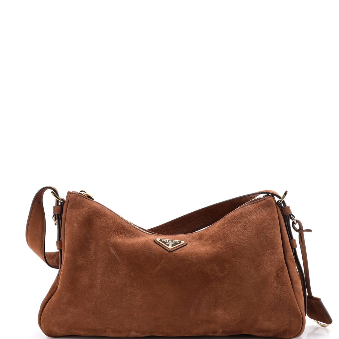 Prada Aimee Shoulder Bag Nubuck Large: Prada Aimee Shoulder Bag Nubuck Large The Prada Aimee Shoulder Bag Nubuck Large features a rich brown nubuck exterior with gold hardware, complemented by a luxurious leather interior. With its
