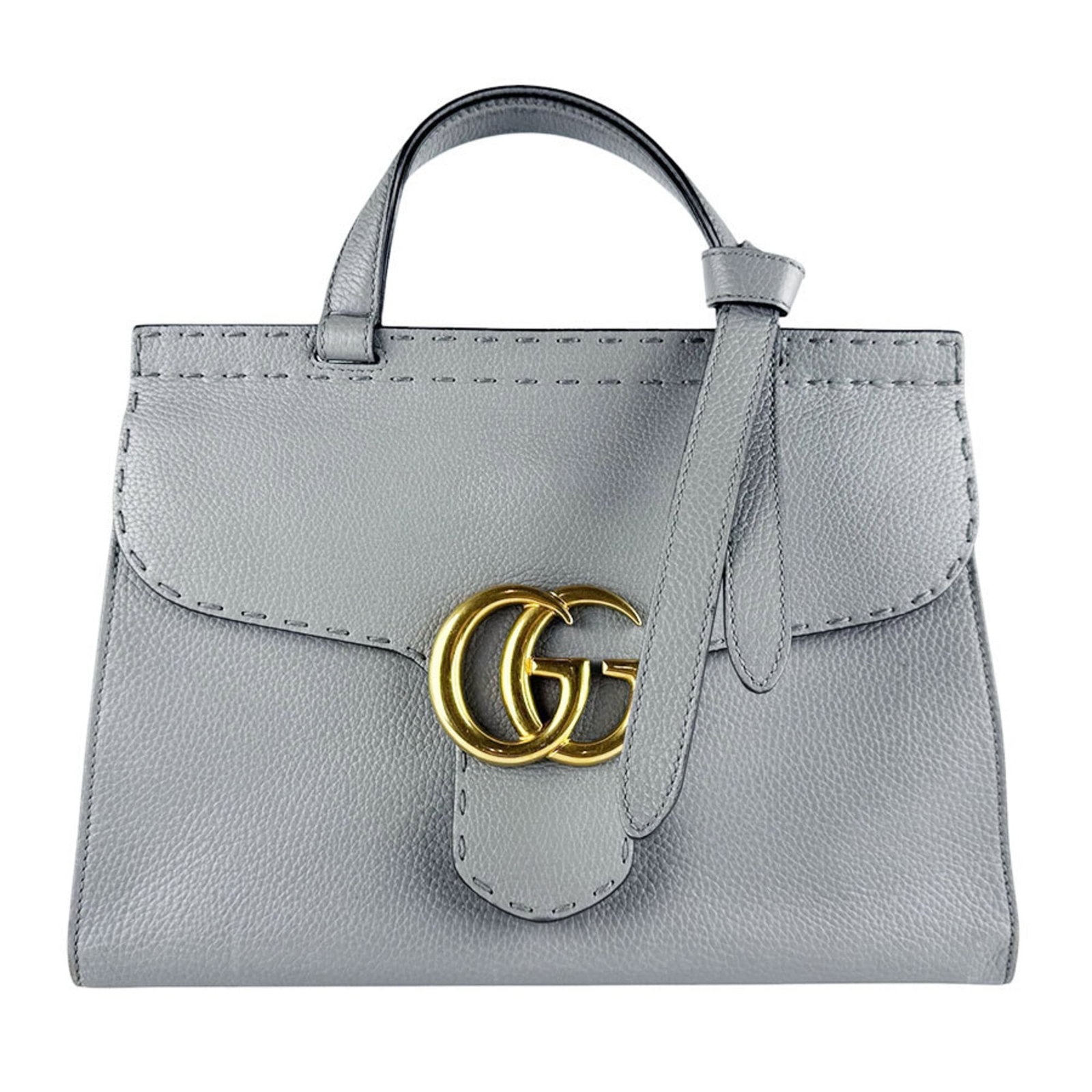 Gucci Handbag Shoulder Bag Leather: Gucci Handbag Shoulder Bag Leather Gucci's iconic shoulder bag features a sleek gray leather design, measuring 22cm x 32cm x 12cm. This stylish handbag boasts high-quality construction with a durable
