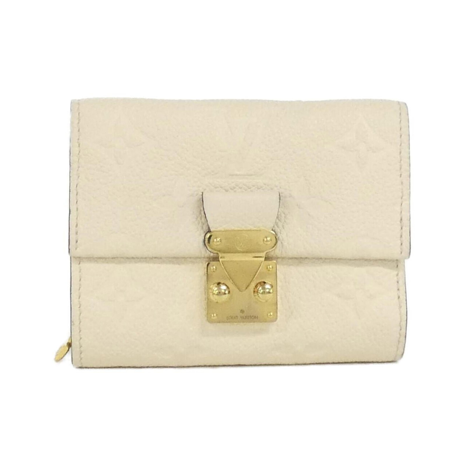 Leather wallet fold Louis Vuitton: Leather wallet fold Louis Vuitton This Louis Vuitton Monogram Empreinte tri-fold wallet is crafted from high-quality beige calf leather, offering a classic and timeless design. The item comes with a