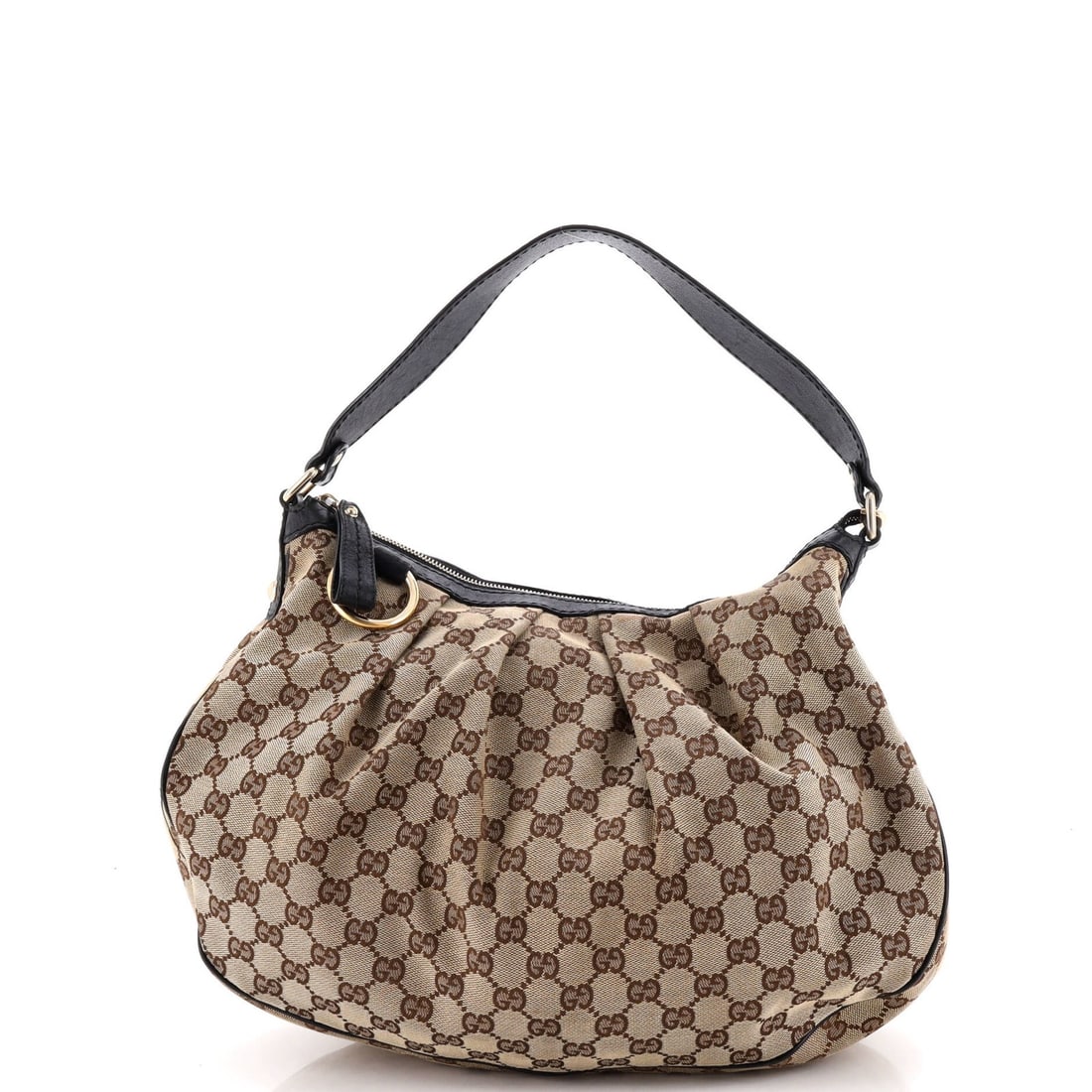 Gucci Sukey Hobo GG Canvas with Leather Medium: Gucci Sukey Hobo GG Canvas with Leather Medium Black Gucci Sukey Hobo GG Canvas with Leather Medium, featuring a classic canvas exterior and luxurious leather accents. This medium-sized hobo bag