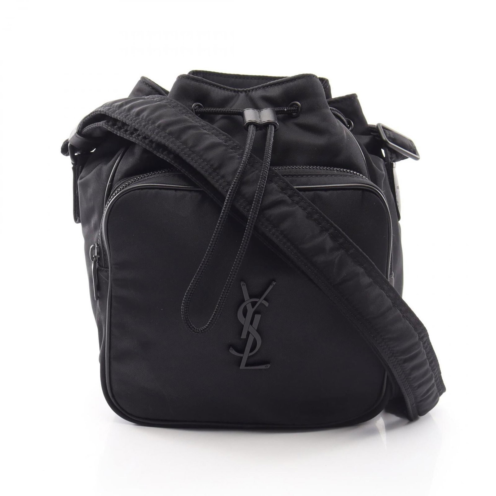 Saint Laurent Nylon Leather Handbag Shoulder Yves: Saint Laurent Nylon Leather Handbag Shoulder Yves Yves Saint Laurent's Nylon Leather Shoulder Bag features a striking combination of nylon and leather materials, with a sleek black color. Measuring 24