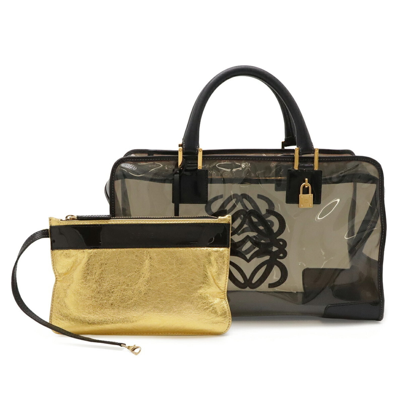 Handbag Pouch Tote Bag Vinyl Loewe: Handbag Pouch Tote Bag Vinyl Loewe Black and clear black vinyl Loewe handbag pouch tote bag with dimensions 22cm x 35.5cm x 15cm / 8.66'' x 13.97'' x 5.9''. Made from vinyl material, this unique tote 