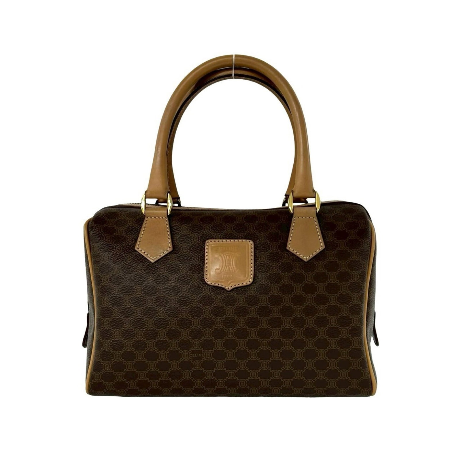 Boston Handbag Leather Celine Bag Pvc: Boston Handbag Leather Celine Bag Pvc Brown leather and PVC Celine Boston bag with dimensions 17cm x 25.5cm x 14cm. This handbag features a classic design with a mix of materials, combining the durabi