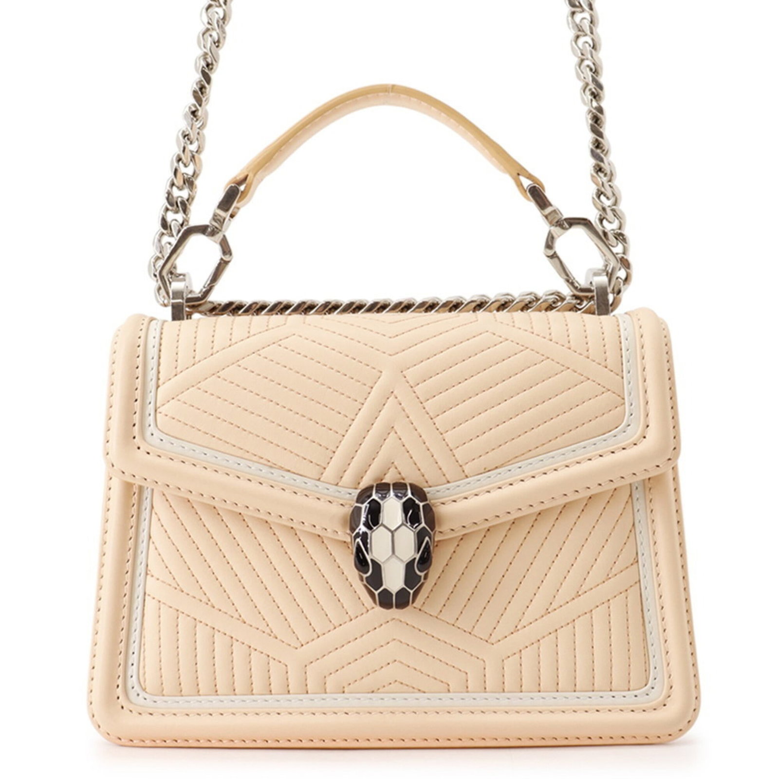 Bvlgari leather shoulder bag handbag: Bvlgari leather shoulder bag handbag Bvlgari's iconic leather shoulder bag boasts a striking light pink hue and sleek silver hardware. With its spacious interior, adjustable strap, and sturdy design, 