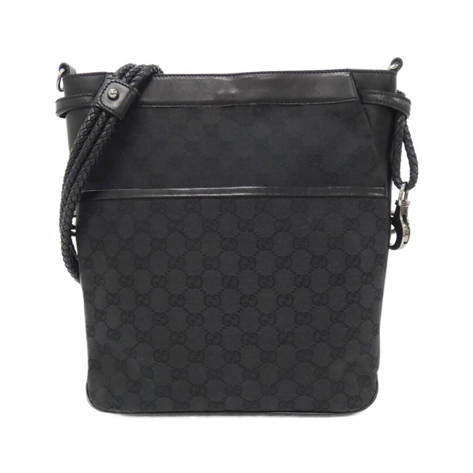 Shoulder Bag Canvas Gucci: Shoulder Bag Canvas Gucci Black GG canvas shoulder bag with silver hardware, measuring 31cm x 29cm x 8cm. This stylish and functional bag features the iconic Gucci design, crafted from high-quality ca