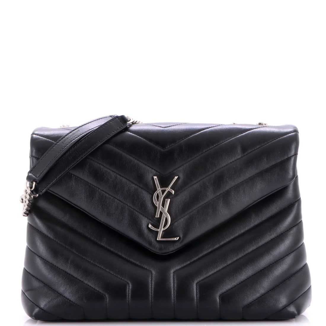 Loulou Shoulder Bag Matelasse Leather Chevron Medium: Loulou Shoulder Bag Matelasse Leather Chevron Medium The Saint Laurent Loulou Shoulder Bag Matelasse Leather Chevron Medium boasts sleek, all-black design with subtle wear and minor scuffs. This mediu