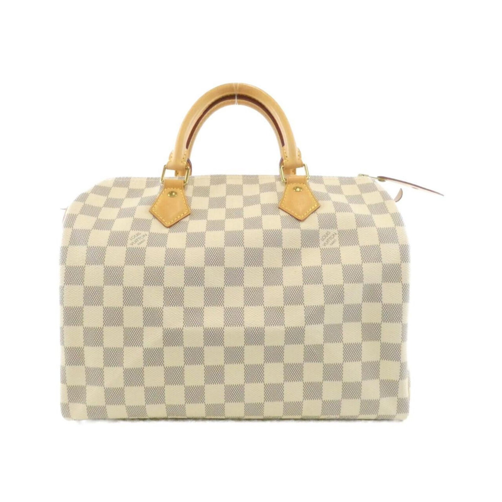 Boston Bag Coated Canvas by Louis Vuitton: Boston Bag Coated Canvas by Louis Vuitton Coated canvas construction provides durability and style to the Boston Bag by Louis Vuitton, featuring an Azur color with gold hardware. This compact bag meas