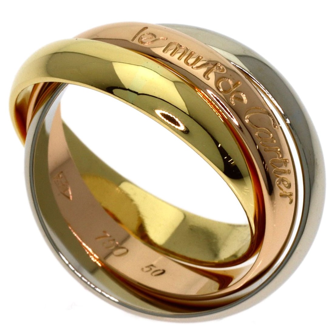 Cartier Trinity #50 Ring K18 Yellow Gold K18 White Gold: Cartier Trinity #50 Ring K18 Yellow Gold K18 White Gold Cartier Trinity #50 Ring in K18 Yellow Gold and White Gold, featuring the signature of its creator. This elegant ring showcases the purity of