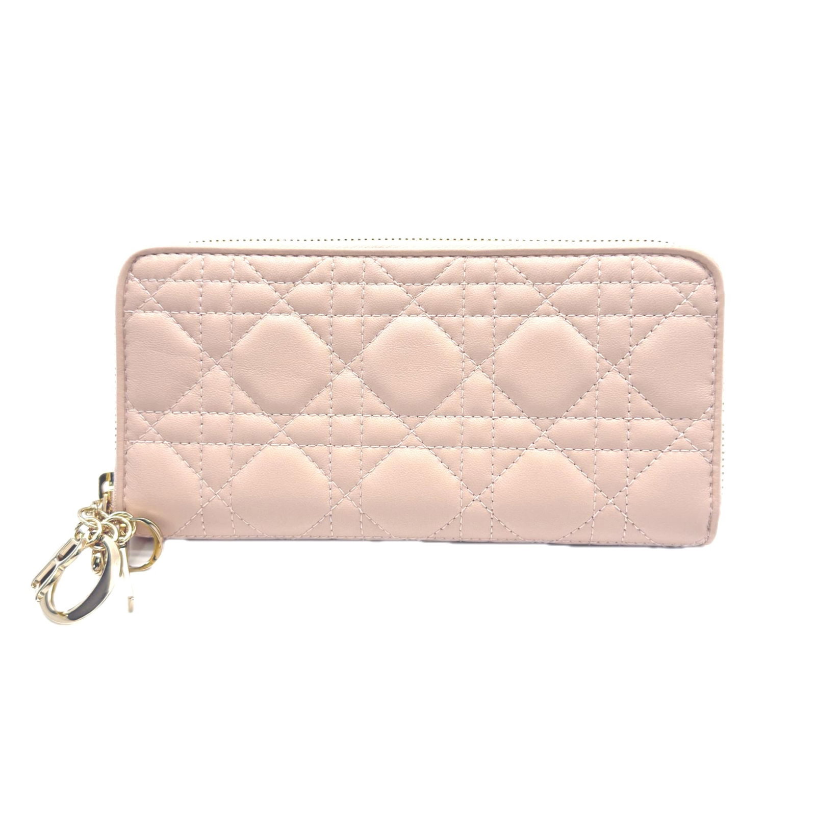 Long Wallet Leather Bi Fold Christian Dior: Long Wallet Leather Bi Fold Christian Dior Pink beige lambskin long wallet with zipper closure, measuring 9.5cm x 19cm x 2.5cm, features a bi-fold design made from high-quality leather. This Lady Dior