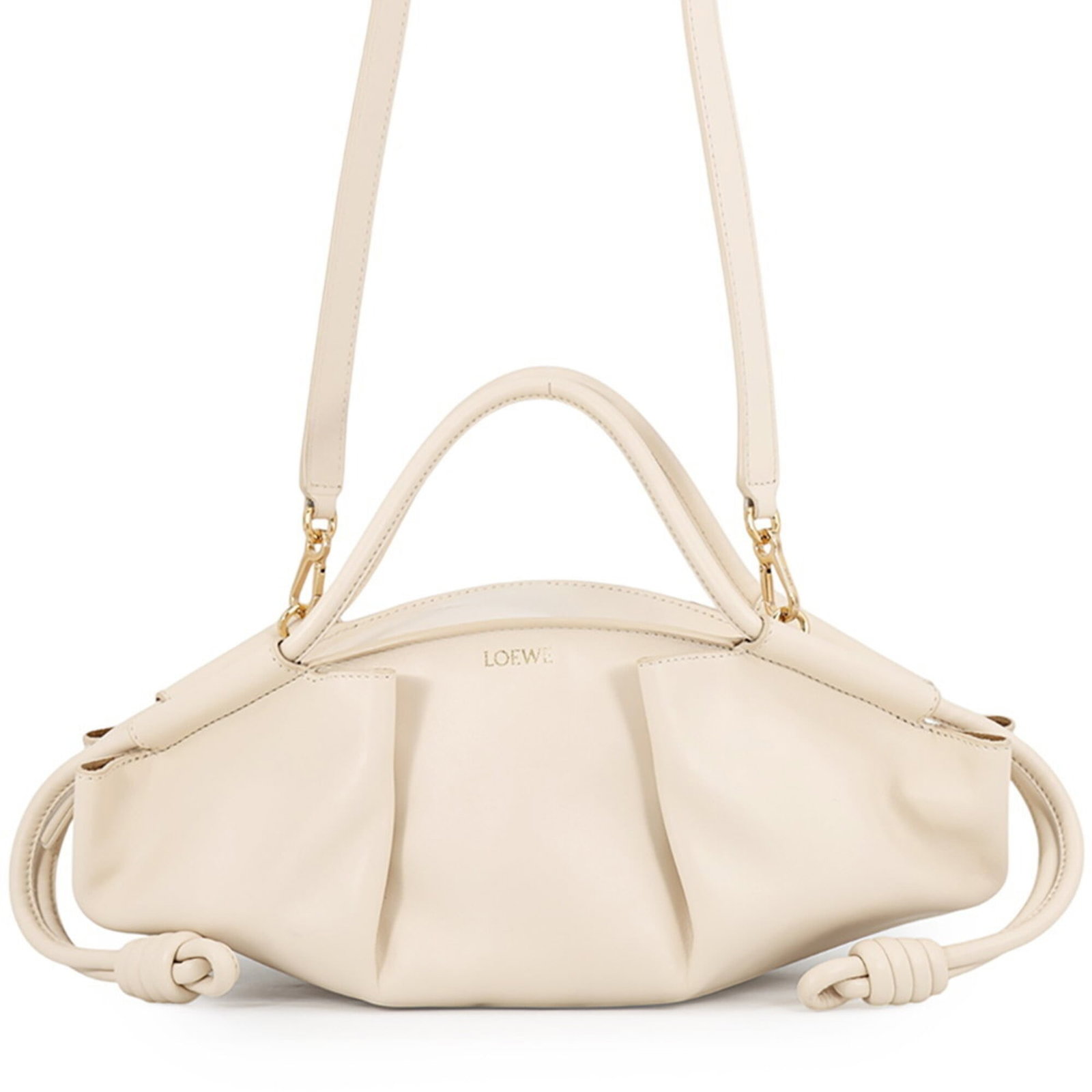 Loewe Handbag Shoulder Bag Leather: Loewe Handbag Shoulder Bag Leather Loewe Handbag Shoulder Bag Leather features a timeless design with an ivory leather exterior, gold hardware accents, and a zipper closure. Measuring 17cm x 37.5cm x 
