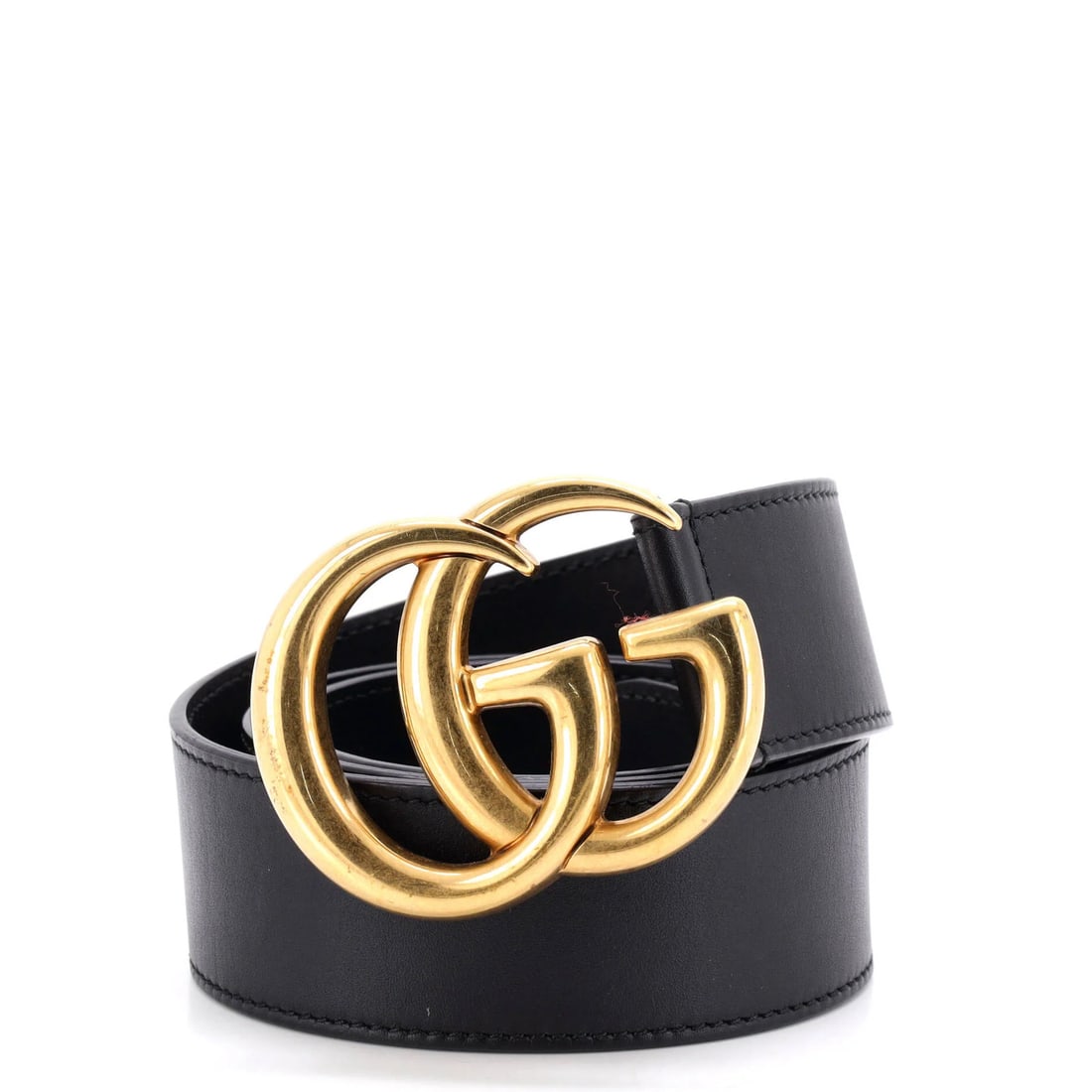 Gucci GG Leather Belt Marmont Wide: Gucci GG Leather Belt Marmont Wide Gucci GG Marmont Wide Leather Belt in Black, featuring a classic wide leather design with gold hardware. The belt measures 32" in length and 1.5" in width, making it