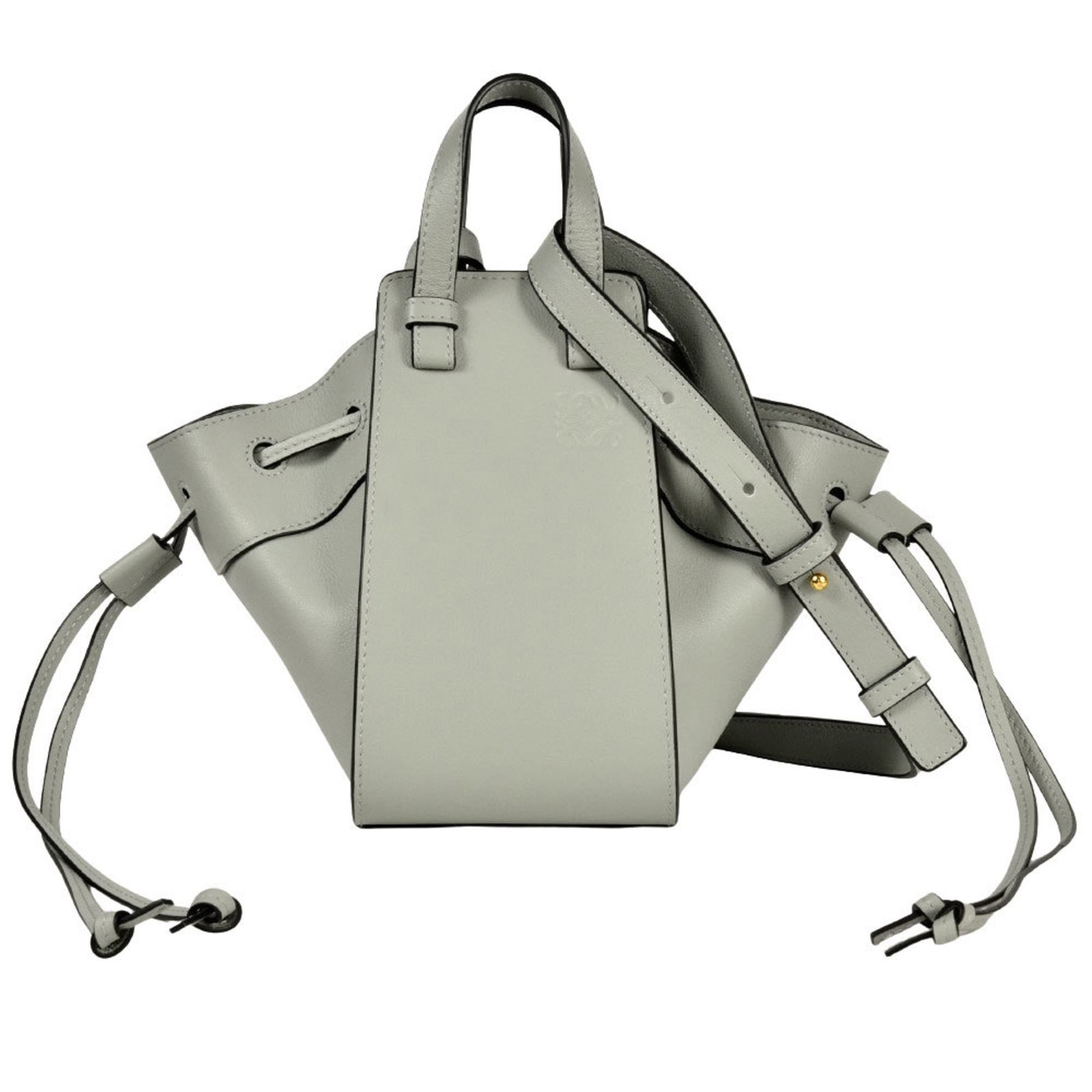 Leather shoulder bag by Loewe: Leather shoulder bag by Loewe Leather shoulder bag by Loewe features calfskin material and a gray color. The bag measures 19cm x 10.5cm x 17cm, with a strap length of 120cm and handle drop of 5.50cm. 