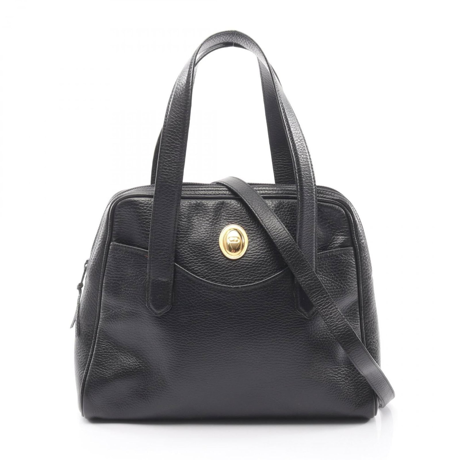 Handbag Christian Dior Leather: Handbag Christian Dior Leather Black Christian Dior leather handbag with classic design, measuring 23cm x 30cm x 9cm. Features a long handle and adjustable strap for comfortable carrying, reaching len