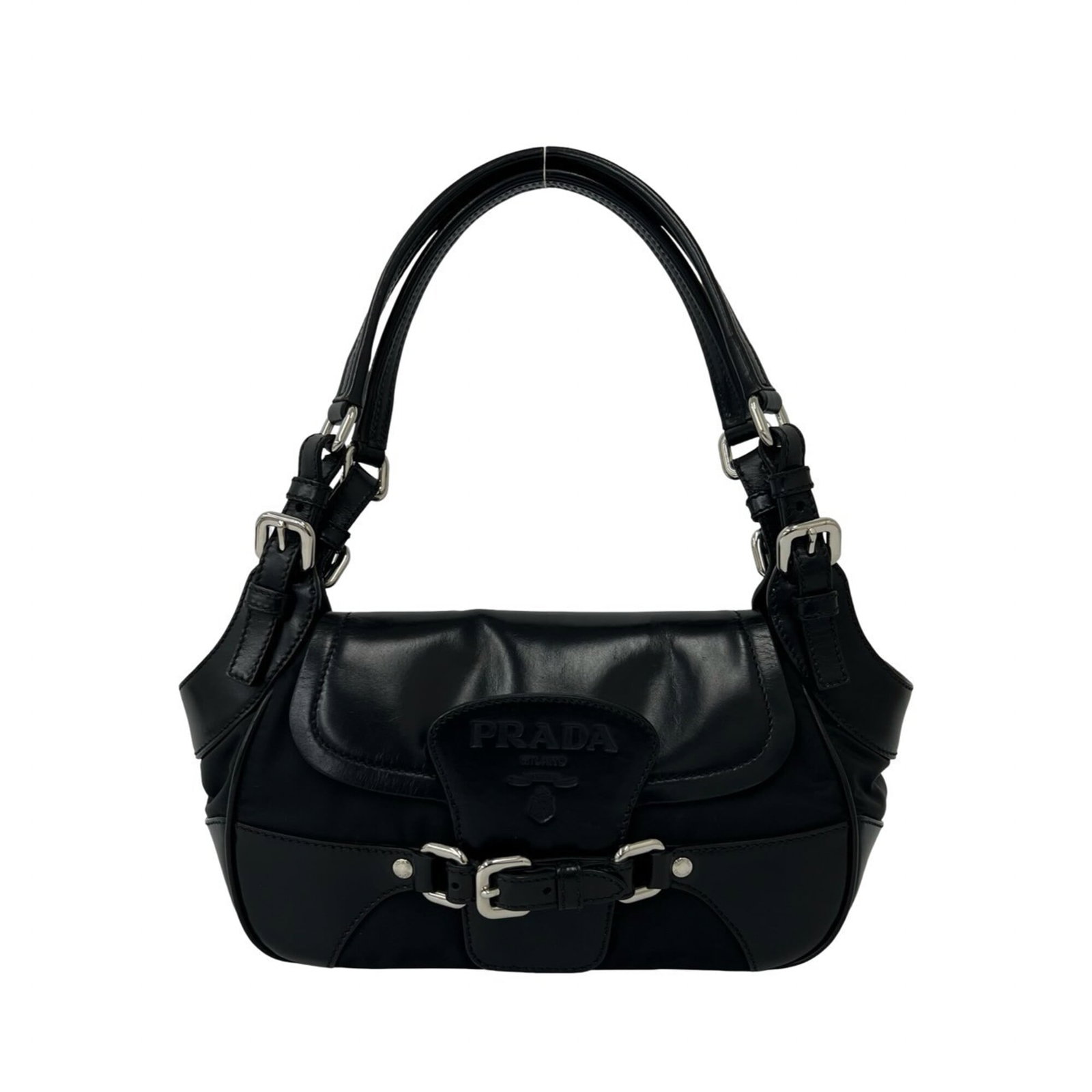 Prada Handbag Shoulder Bag Leather Nylon: Prada Handbag Shoulder Bag Leather Nylon This Prada Handbag Shoulder Bag features a unique combination of leather and nylon materials, showcasing the brand's signature blend of style and