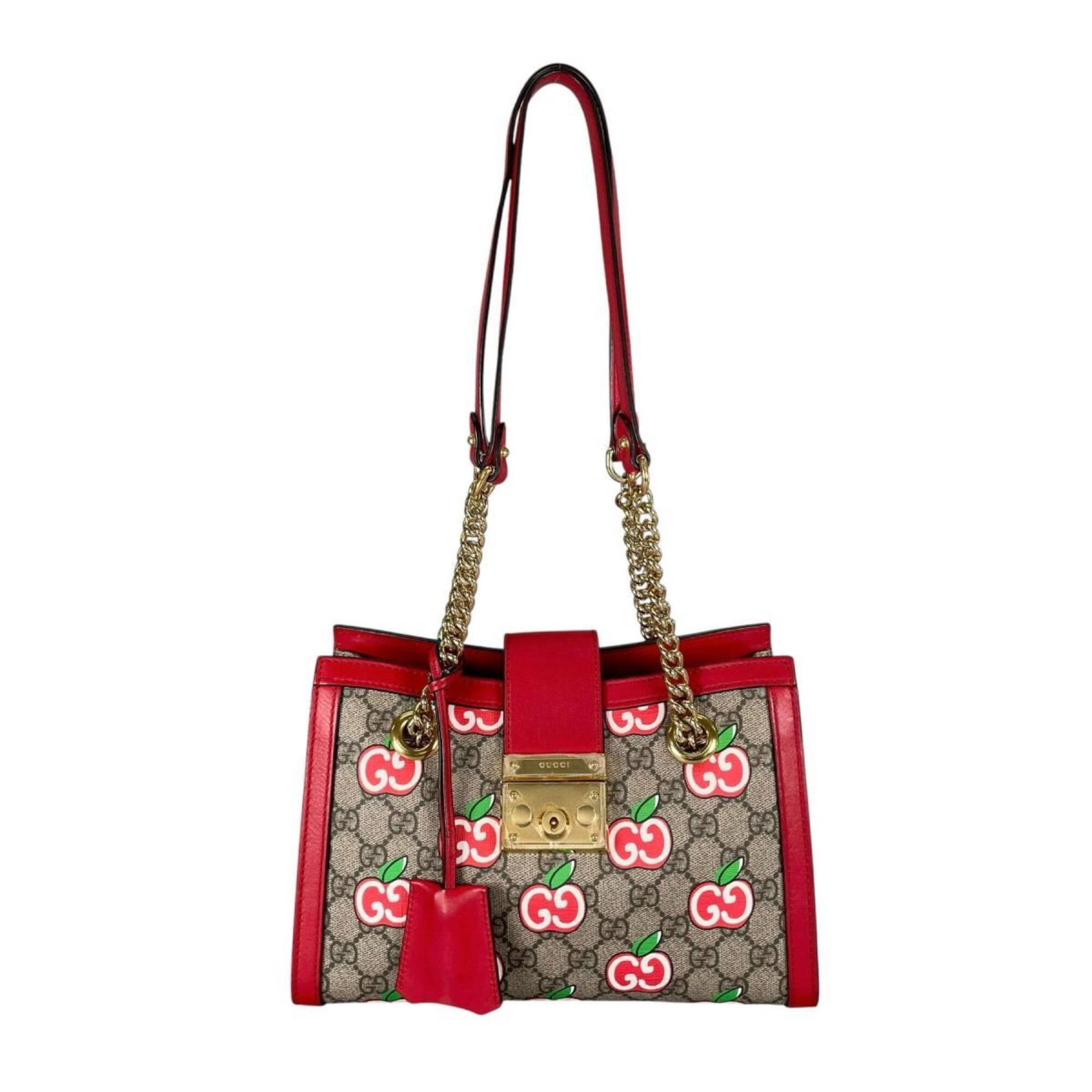Shoulder Bag Canvas Gucci: Shoulder Bag Canvas Gucci Beige, multi-color, and red accents come together in this iconic Gucci shoulder bag, featuring GG canvas material and a turn lock outer pocket. The bag's sleek design and
