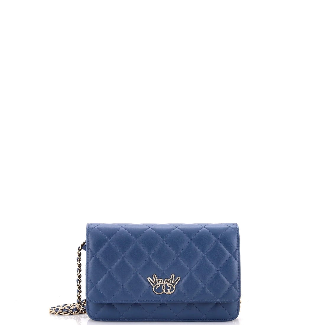 Quilted Lambskin Wallet Chain Emoticon Chanel: Quilted Lambskin Wallet Chain Emoticon Chanel Quilted Lambskin Wallet Chain Emoticon Chanel features a striking blue exterior with quilted lambskin detailing, adding a touch of luxury to its classic