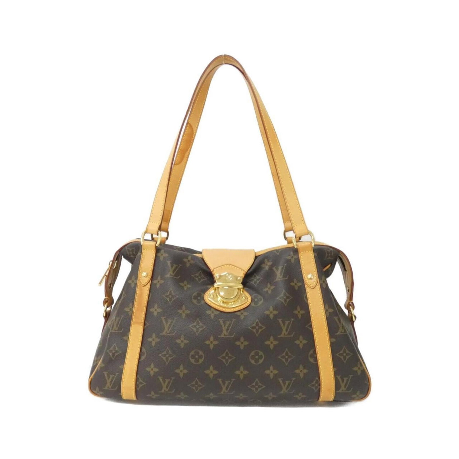 Shoulder bag coated canvas by Louis Vuitton: Shoulder bag coated canvas by Louis Vuitton Coated canvas by Louis Vuitton, featuring gold hardware and a classic marron color. This shoulder bag measures 23cm x 40cm x 14cm, making it the perfect siz