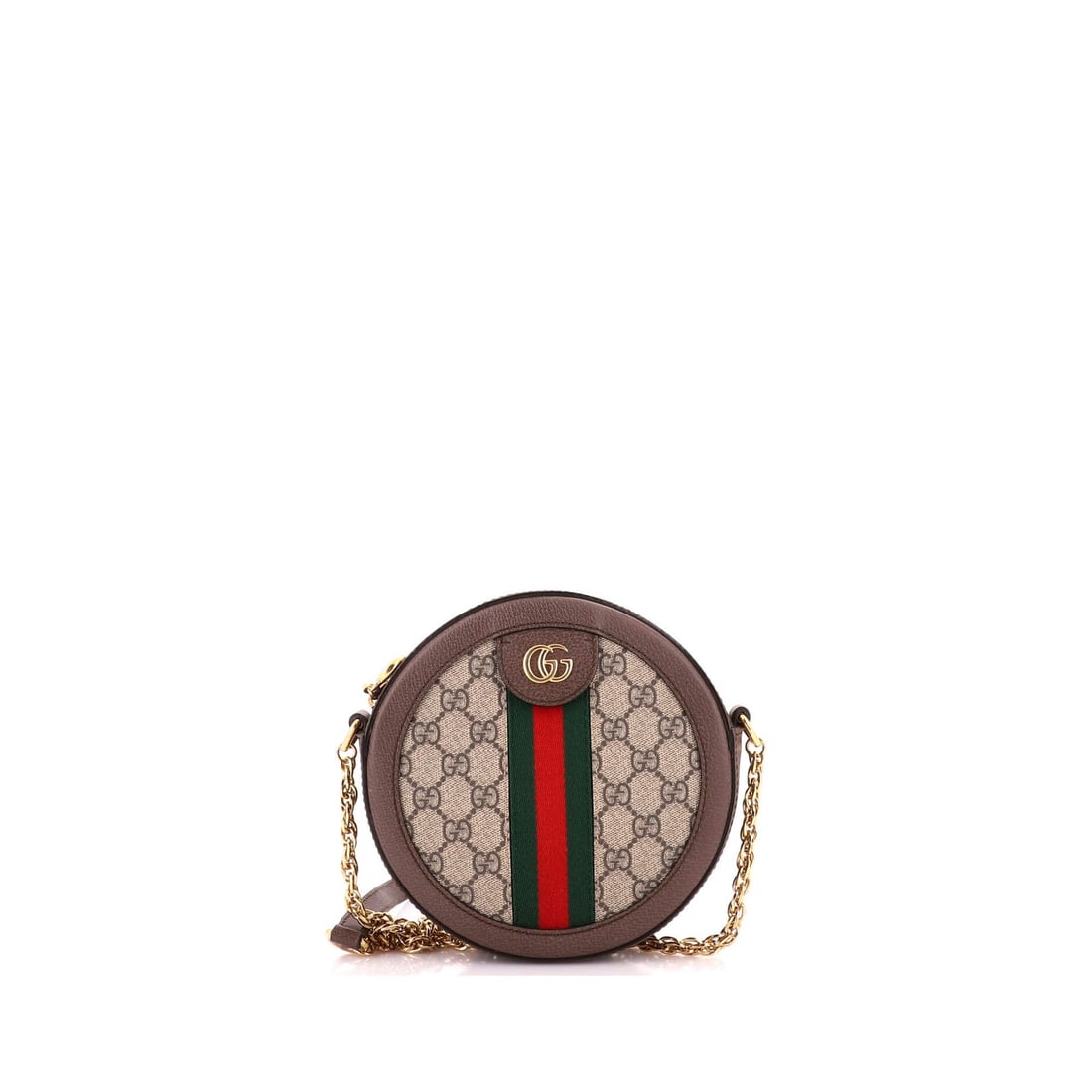 Round shoulder bag mini gg coated canvas gucci: Round shoulder bag mini gg coated canvas gucci Brown canvas coated mini cross body bag from Gucci's Ophidia collection, featuring gold hardware and neutral microfiber interior. The bag boasts a classi