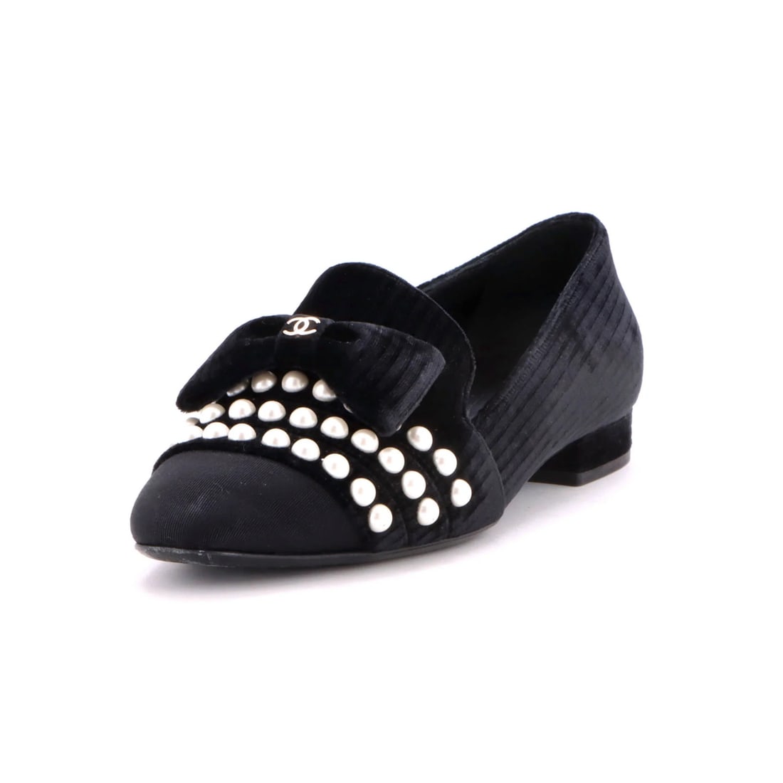 Velvet Loafers Pearl Bow CC Faux with Grosgrain Chanel Women's (1 of 6)