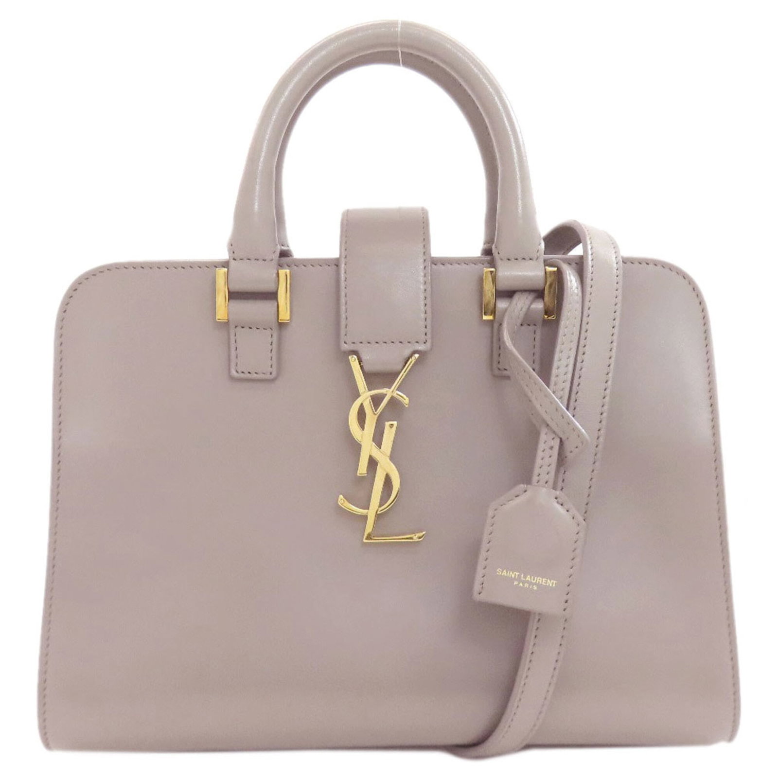 Yves Saint Laurent Handbag Leather: Yves Saint Laurent Handbag Leather Calfskin leather handbag from Yves Saint Laurent, featuring a gray color and adjustable strap length. The bag measures 19cm x 25.5cm x 13cm and has a handle length o
