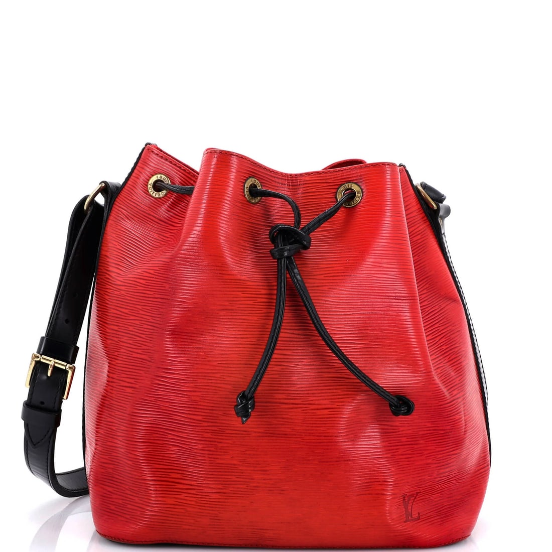 Bicolor Petit Noe Handbag Epi Leather Louis Vuitton: Bicolor Petit Noe Handbag Epi Leather Louis Vuitton The Bicolor Petit Noe Handbag Epi Leather Louis Vuitton boasts striking red exterior and burgundy interior, with gold hardware adding a touch of ele