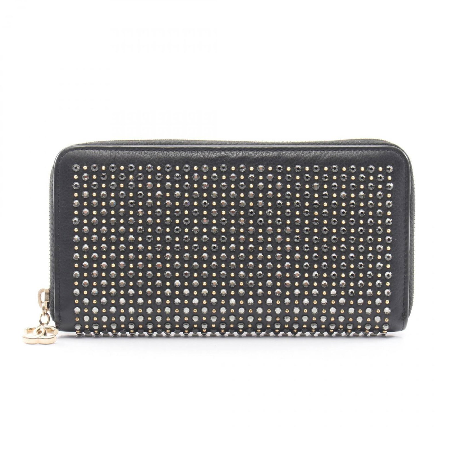 Chanel Long Wallet (Bi-Fold) Leather Rhinestone: Chanel Long Wallet (Bi-Fold) Leather Rhinestone Black leather bi-fold wallet with rhinestone accents, measuring 10cm x 19cm x 3cm. This Chanel MPN A81010 long wallet features a sleek design and