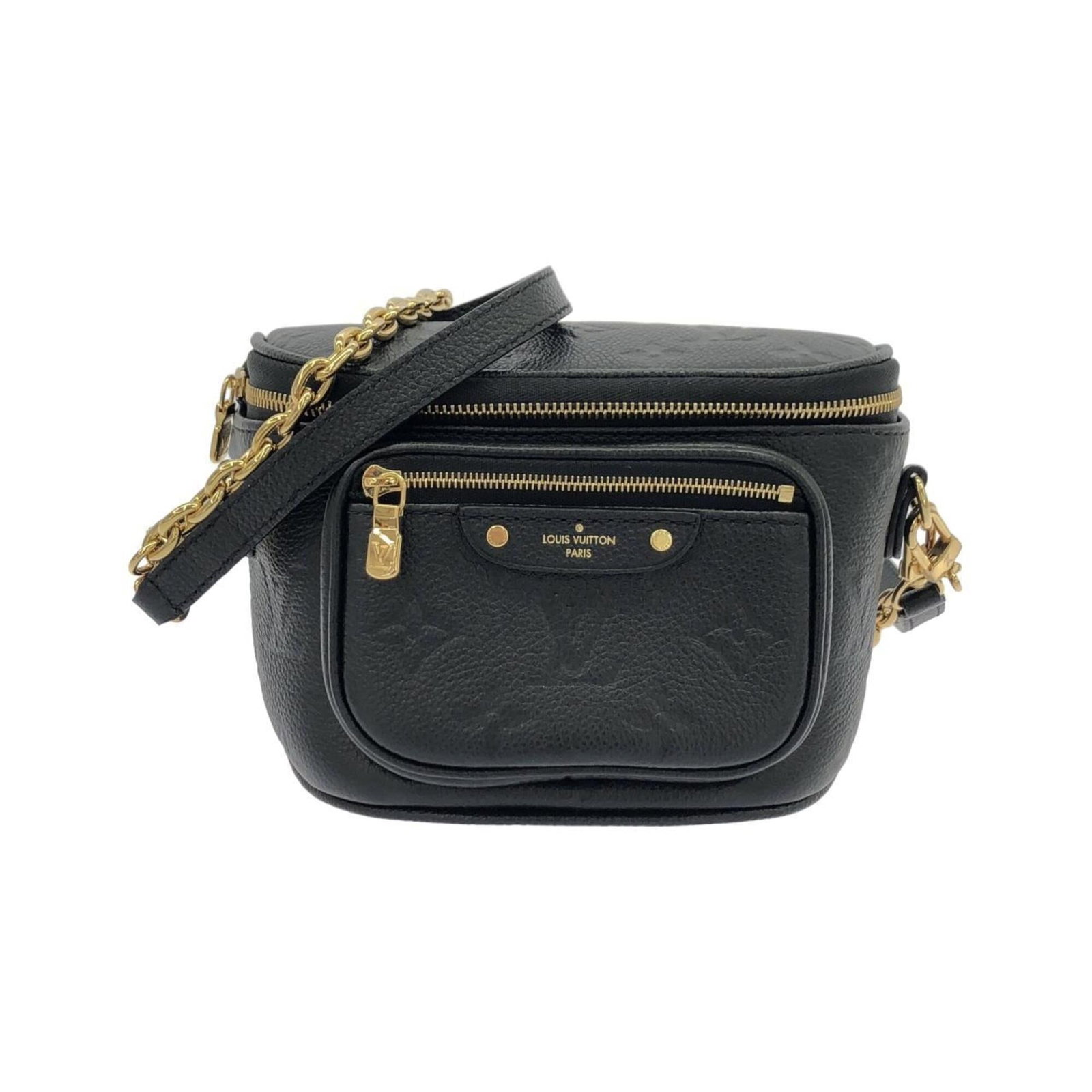 Louis Vuitton Handbag Leather: Louis Vuitton Handbag Leather Black Calf Leather Louis Vuitton Handbag with Gold Hardware. Made from high-quality leather, this handbag features classic design and elegant gold hardware. Its compact s