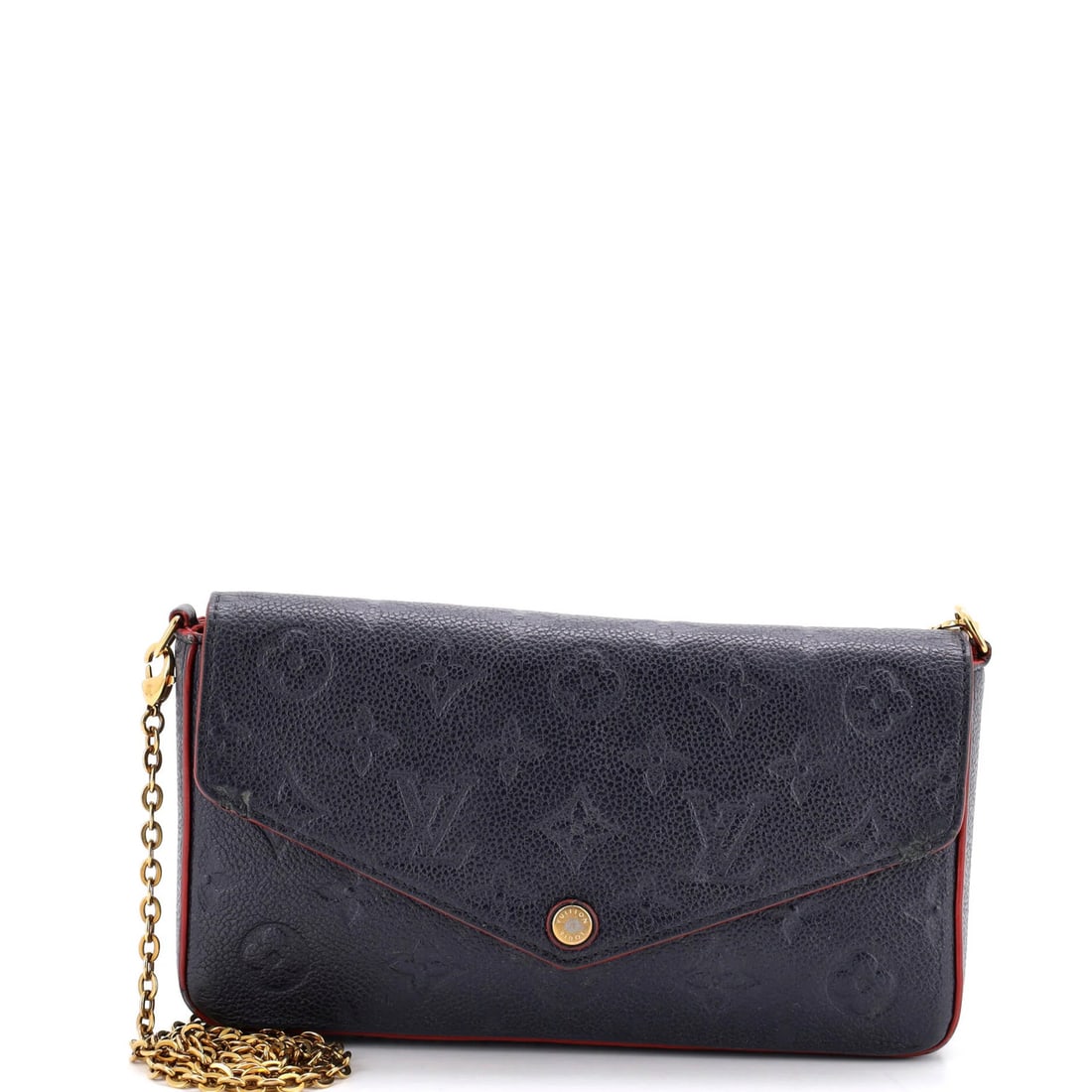 Louis Vuitton Felicie Pochette Monogram Empreinte Leather: Louis Vuitton Felicie Pochette Monogram Empreinte Leather The Louis Vuitton Felicie Pochette Monogram Empreinte Leather cross body bag boasts a striking blue exterior with the iconic monogram