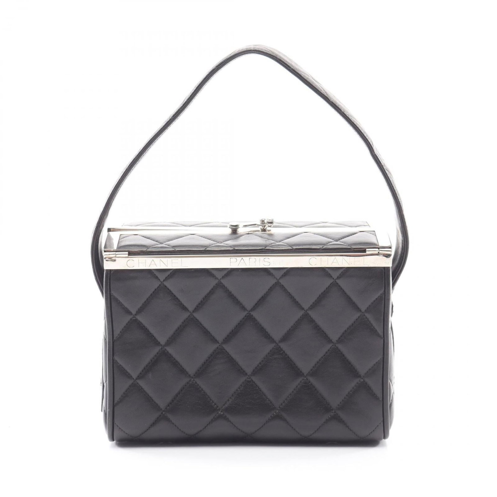 Leather Handbag Chanel: Leather Handbag Chanel Black Lambskin Leather Handbag with Silver Hardware, measuring 13cm x 19cm x 10.5cm, features a sleek and sophisticated design. This Chanel handbag boasts high-quality leather c