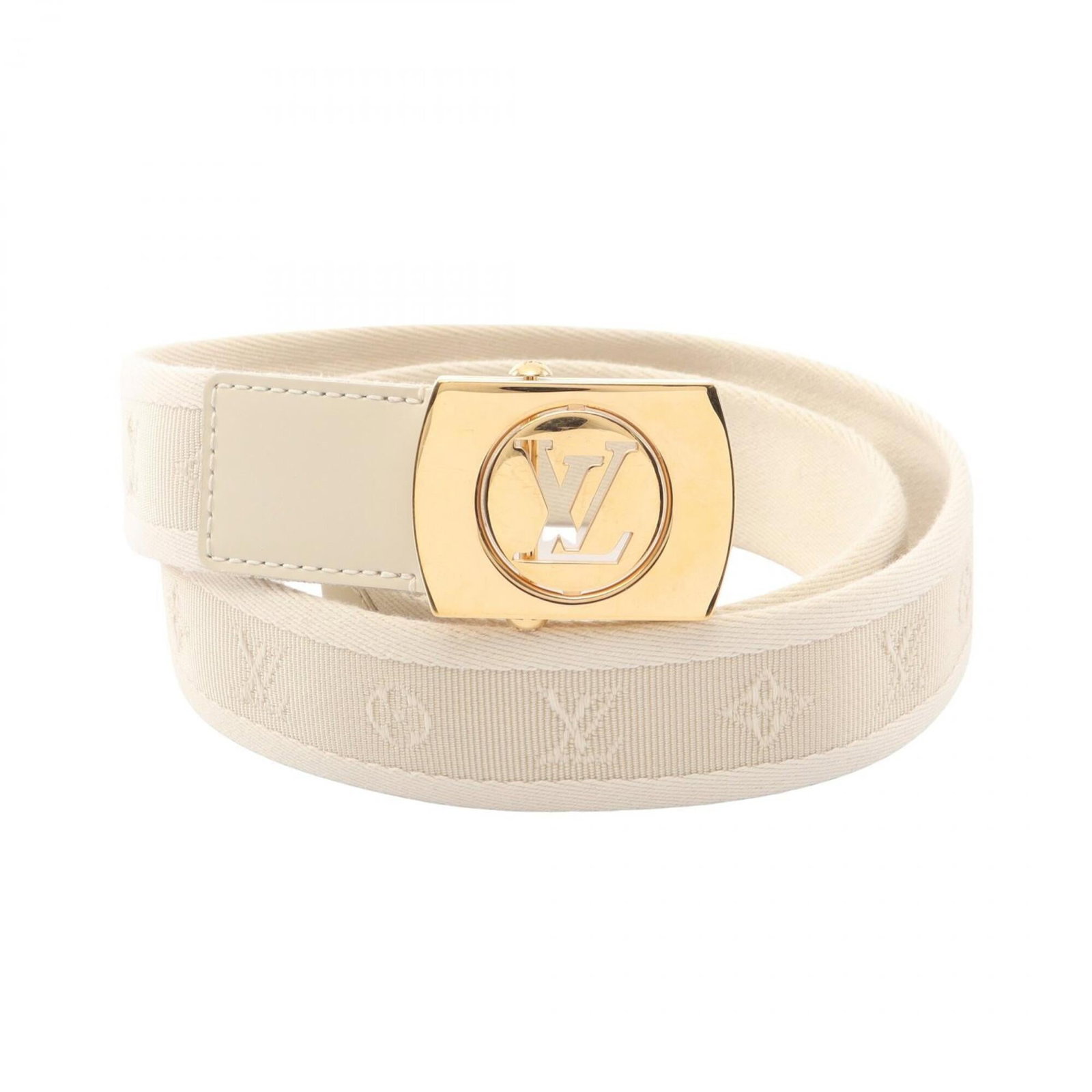 Louis Vuitton Standard Belt: Louis Vuitton Standard Belt Canvas and leather combine in a classic design, with the iconic Louis Vuitton gold monogram pattern adorning the strap. The belt measures 95.5cm in length, offering a