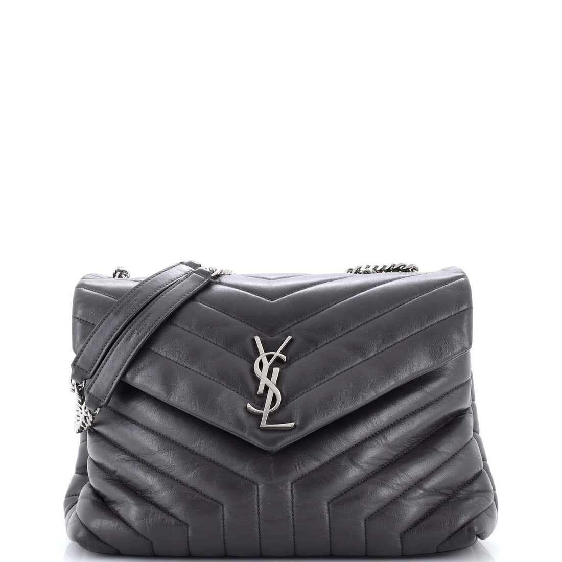 Loulou Shoulder Bag Matelasse Leather Chevron Medium: Loulou Shoulder Bag Matelasse Leather Chevron Medium The Loulou Shoulder Bag Matelasse Leather Chevron Medium features a striking gray exterior made from high-quality leather, adorned with a