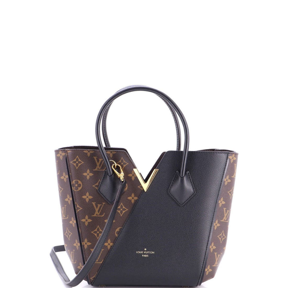 Monogram canvas handbag leather PM Louis Vuitton: Monogram canvas handbag leather PM Louis Vuitton Black Monogram Canvas and Leather PM Louis Vuitton handbag with gold hardware, featuring a classic totes design. The exterior shows signs of wear,