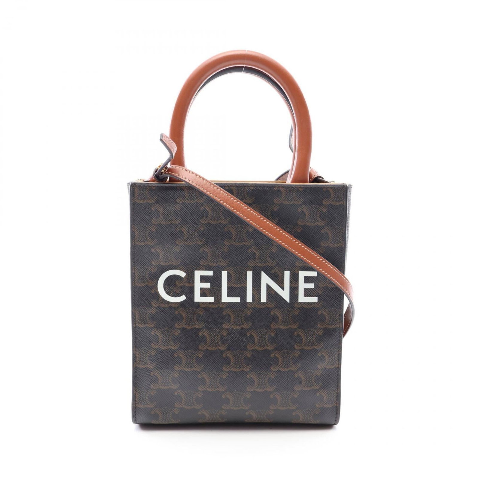 Canvas leather handbag celine: Canvas leather handbag celine Canvas leather handbag in black and brown, featuring coated canvas material and genuine leather accents. The bag measures 20cm x 17cm x 5cm and has a adjustable strap