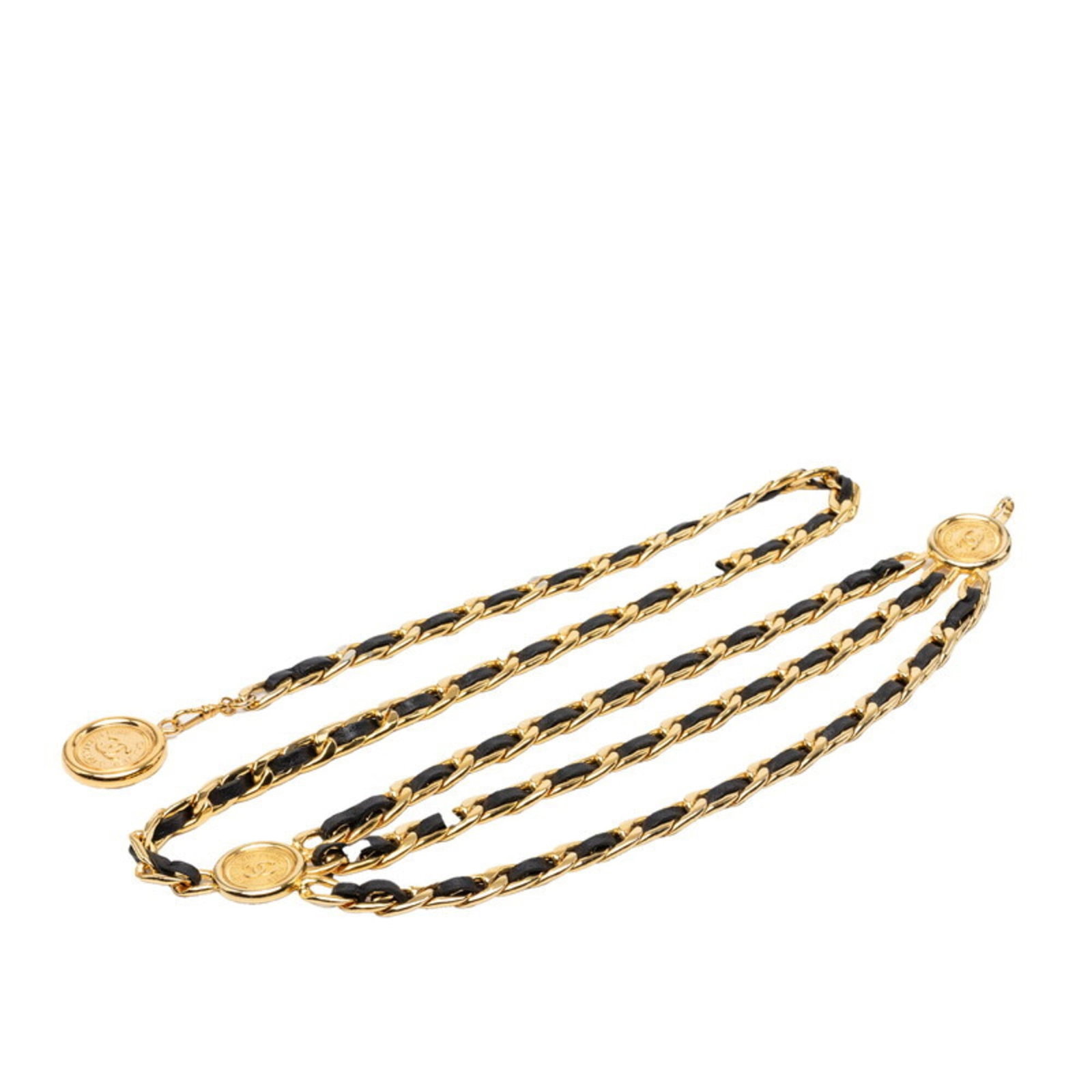 Chain Belt by Chanel: Chain Belt by Chanel Chain Belt by Chanel, made from gold leather with a length of 94cm. This chain belt is a notable accessory piece from the renowned fashion brand Chanel. Its sleek design and