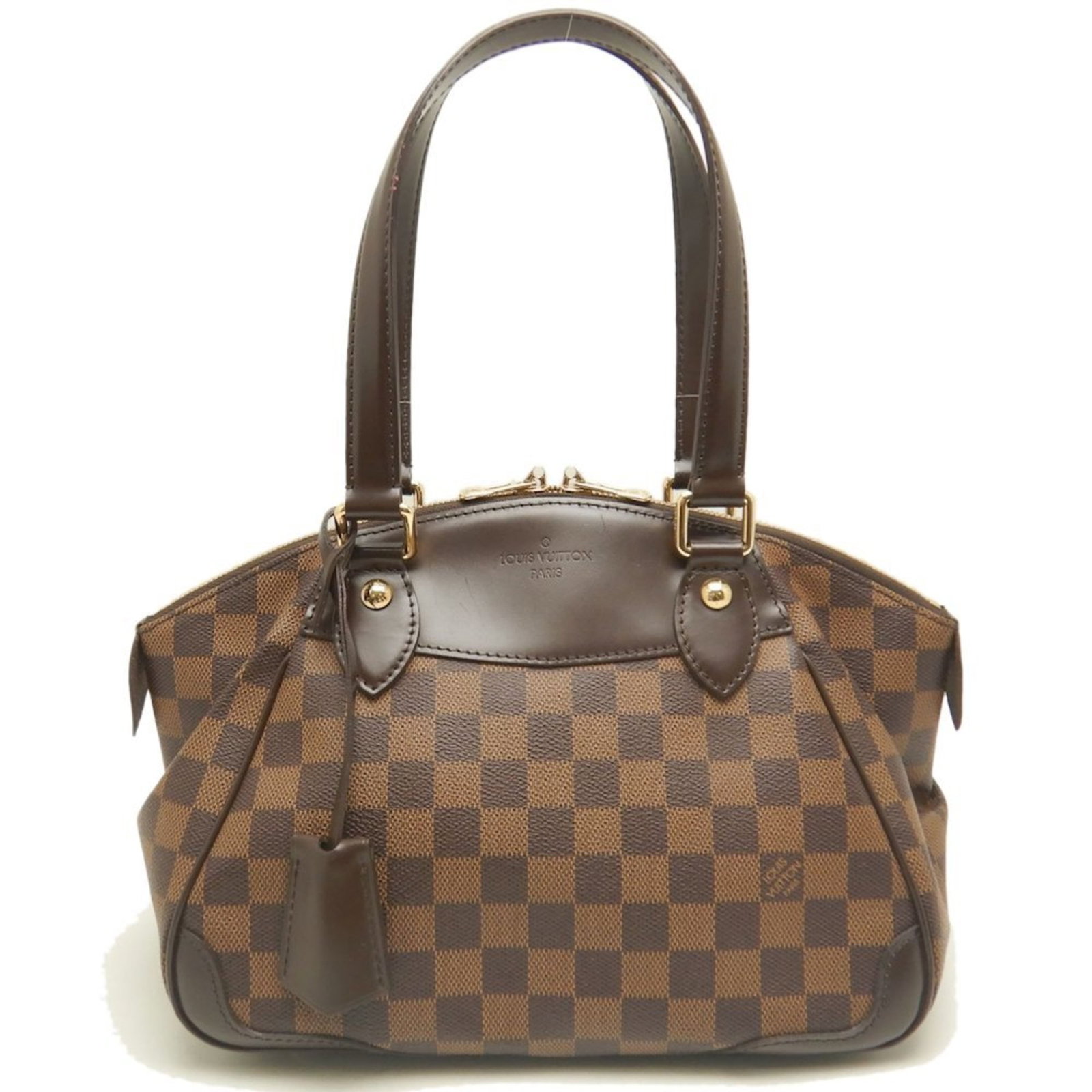 Damier Canvas Handbag Louis Vuitton: Damier Canvas Handbag Louis Vuitton Damier Canvas Handbag Louis Vuitton features the iconic Damier pattern in Ebene, paired with a sturdy zipper closure. This compact handbag measures 22cm x 28cm x 15