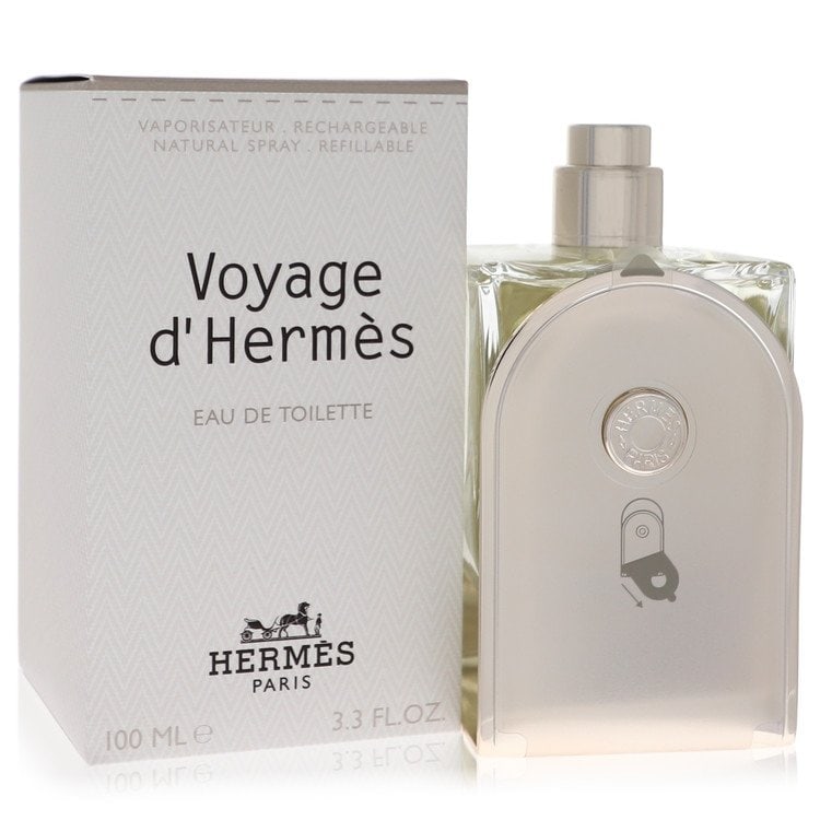 Voyage D'Hermes by Hermes Eau De Toilette Spray Refillable (Unisex) 3.3 oz: Voyage D'Hermes by Hermes Eau De Toilette Spray Refillable (Unisex) 3.3 oz Voyage D'Hermes by Hermes Eau De Toilette Spray Refillable, a dynamic and captivating woody musky scent, transports you on a 