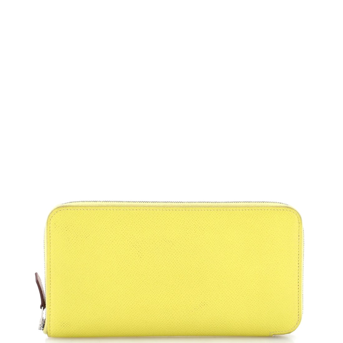 Zip around wallet silk in long Epsom azap Hermes: Zip around wallet silk in long Epsom azap Hermes Yellow silk interior, brown print, and palladium hardware make this Azap Zip Around Wallet Silk'in Epsom Long from Hermes stand out. Measuring 4" in