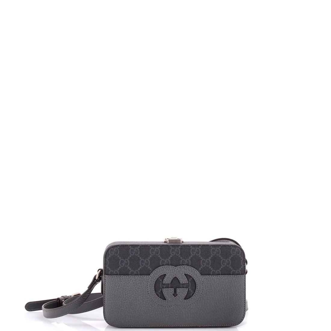 Gucci Padlock Interlocking G Crossbody Bag GG Coated Canvas and Leather Mini: Gucci Padlock Interlocking G Crossbody Bag GG Coated Canvas and Leather Mini Gray canvas and leather mini crossbody bag with interlocking G design, featuring Gucci's signature GG logo. The bag boasts