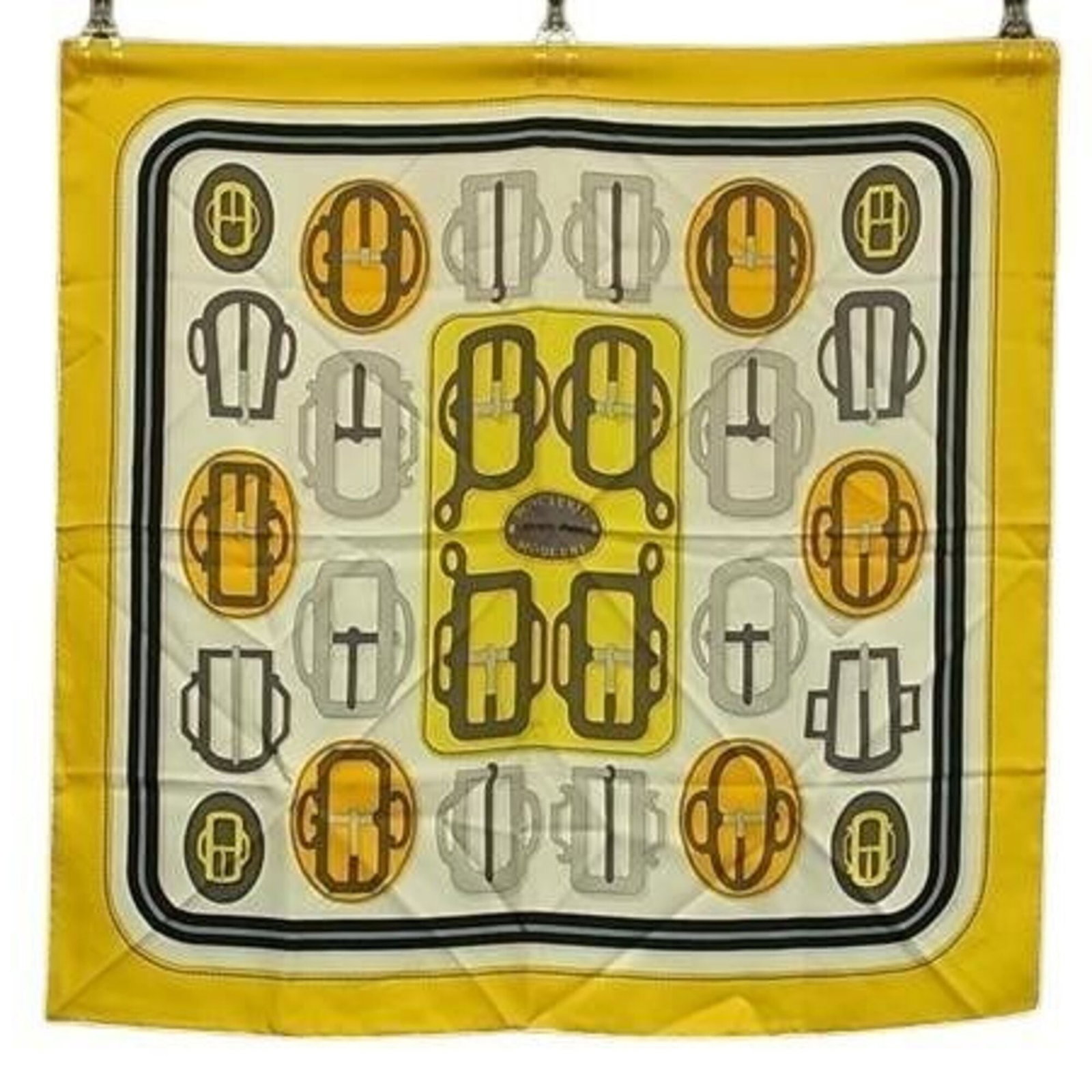 Hermes Silk Scarf: Hermes Silk Scarf Silk from France, the Hermes scarf boasts a vibrant multi-color design. Measuring 88cm x 89.6cm, its 35.27'' x 34.64'' size makes it a statement piece. Brought to you by Hermes Count