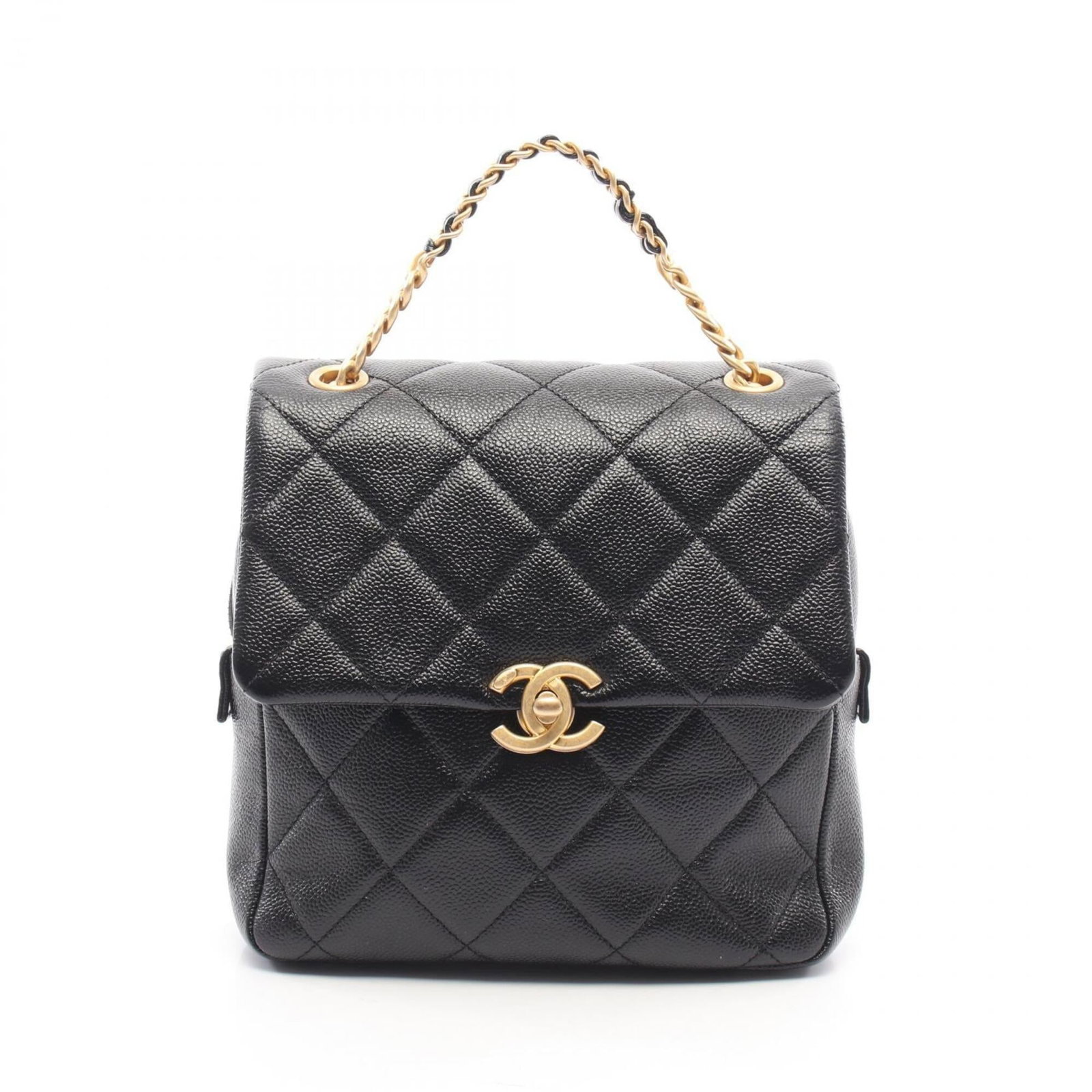 Handbag Backpack Calfskin Grained Chanel: Handbag Backpack Calfskin Grained Chanel Grained Calfskin Chanel Backpack in Black. This iconic 2.55 style features a sleek, structured design with a classic black grained calfskin exterior. Measuring