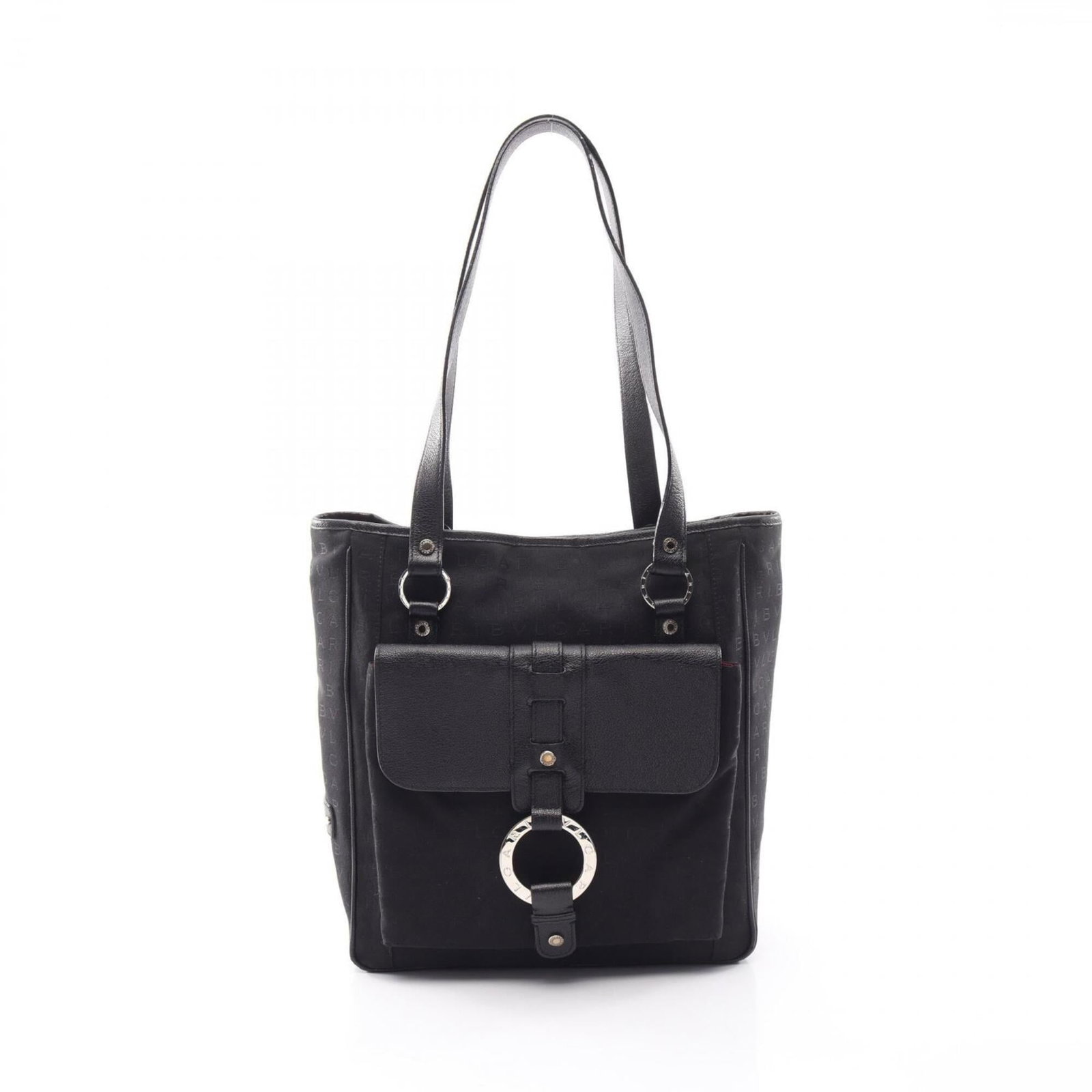 Canvas Leather Handbag Tote Bag Bvlgari: Canvas Leather Handbag Tote Bag Bvlgari Canvas Leather Bvlgari Handbag Tote Bag. Made from canvas and leather, this black tote bag features a classic design with clean lines and a timeless silhouette.