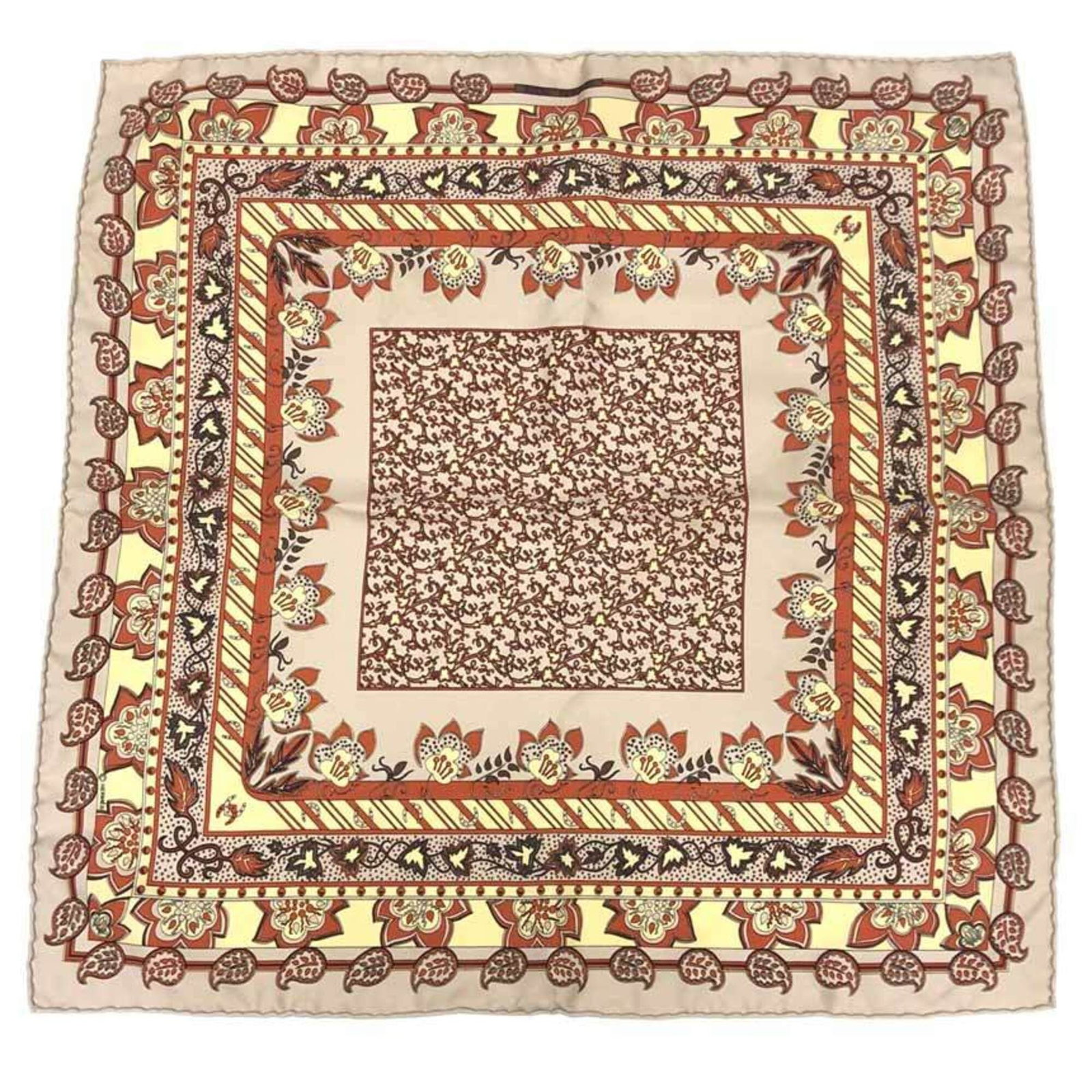 Silk Hermes Scarf 100%: Silk Hermes Scarf 100% Silk from France, this 100% silk scarf measures 42cm x 42cm and features a natural beige color. Made entirely from high-quality silk, its subtle texture adds depth to any outfit
