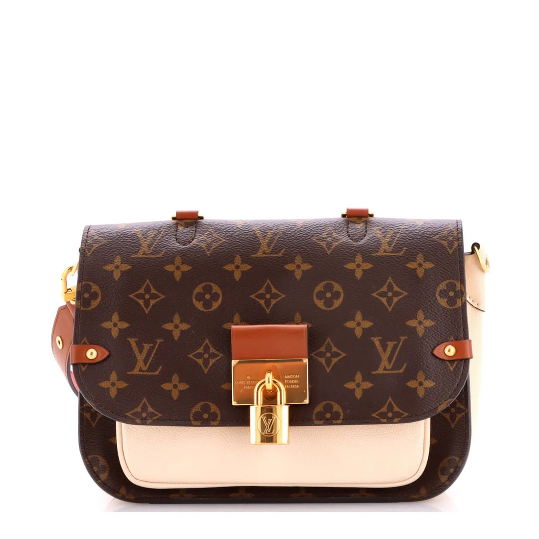 Vuitton Louis Vaugirard Monogram Canvas Leather Handbag: Vuitton Louis Vaugirard Monogram Canvas Leather Handbag Canvas Coated Leather Handbag with Neutral Brown Exterior and Gold Hardware, featuring the iconic Louis Vuitton Monogram Canvas design. This