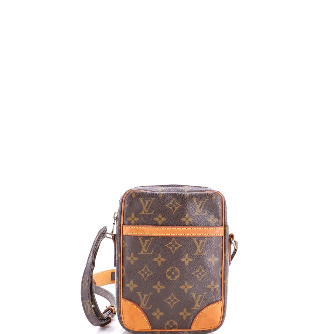 Vuitton Handbag Canvas Monogram Louis Danube: Vuitton Handbag Canvas Monogram Louis Danube Canvas Coated Louis Vuitton Danube Handbag in Brown, featuring the iconic Monogram pattern. This cross-body bag boasts a classic design with a timeless