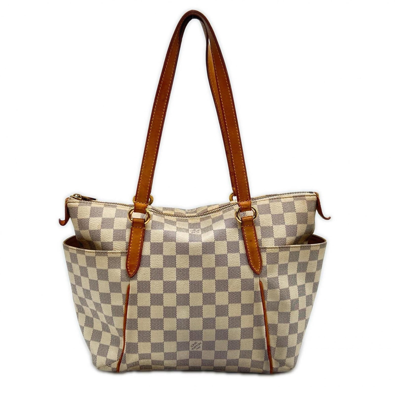 Louis Vuitton Handbag Leather Coated Canvas: Louis Vuitton Handbag Leather Coated Canvas Azur, Beige, Brown Louis Vuitton Handbag Leather Coated Canvas. This Louis Vuitton handbag features leather and coated canvas materials in a unique